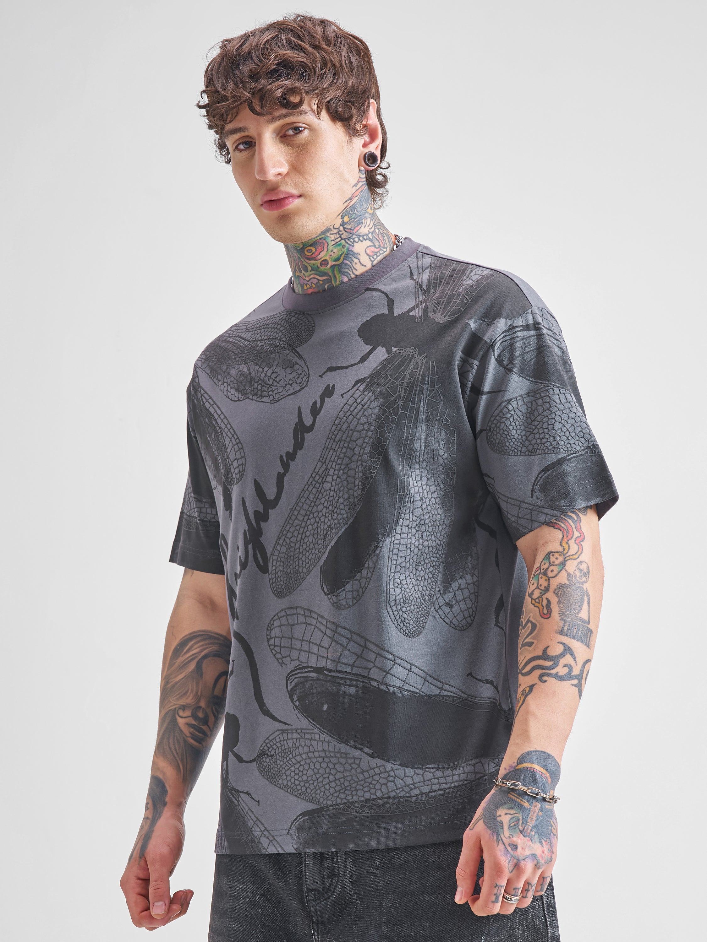 Highlander Men Grey Printed Round Neck T-Shirt - Grey - Image 4