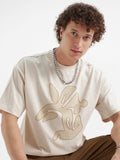 Highlander Men Cream Printed Round Neck Oversized Fit T-Shirt - Cream - Image 1