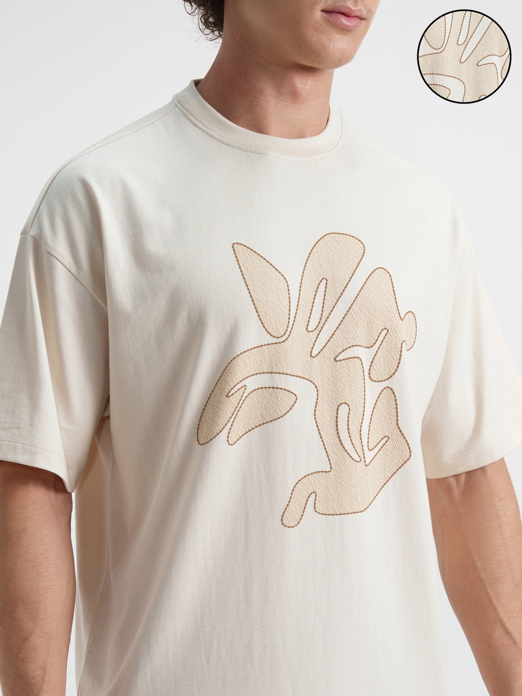 Highlander Men Cream Printed Round Neck Oversized Fit T-Shirt - Cream - Image 5