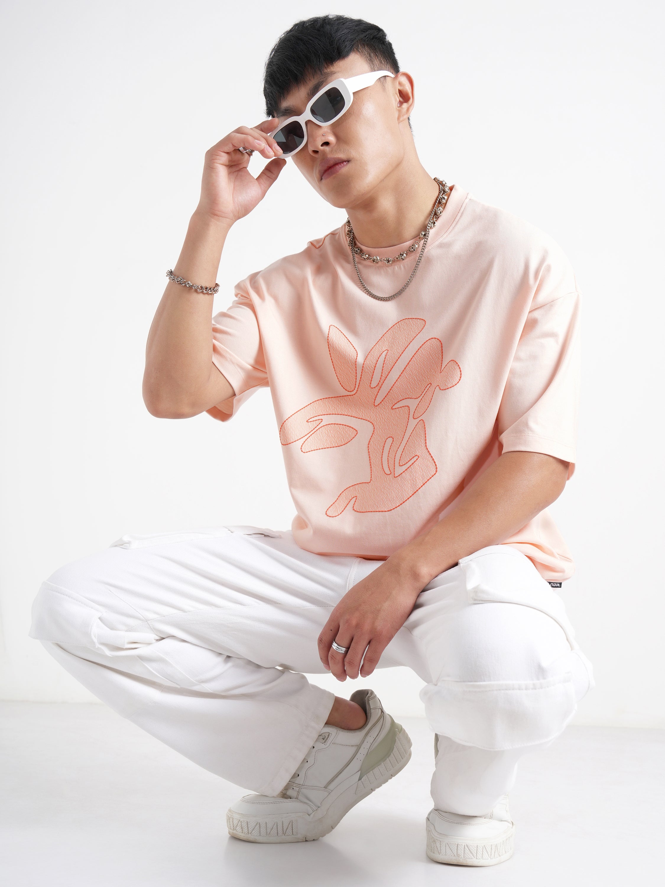 Highlander Men Peach Printed Round Neck Oversized Fit T-Shirt - Peach - Image 2