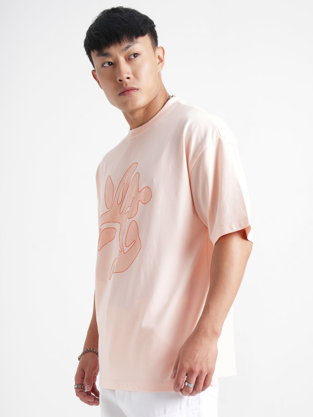 Highlander Men Peach Printed Round Neck Oversized Fit T-Shirt - Peach - Image 4