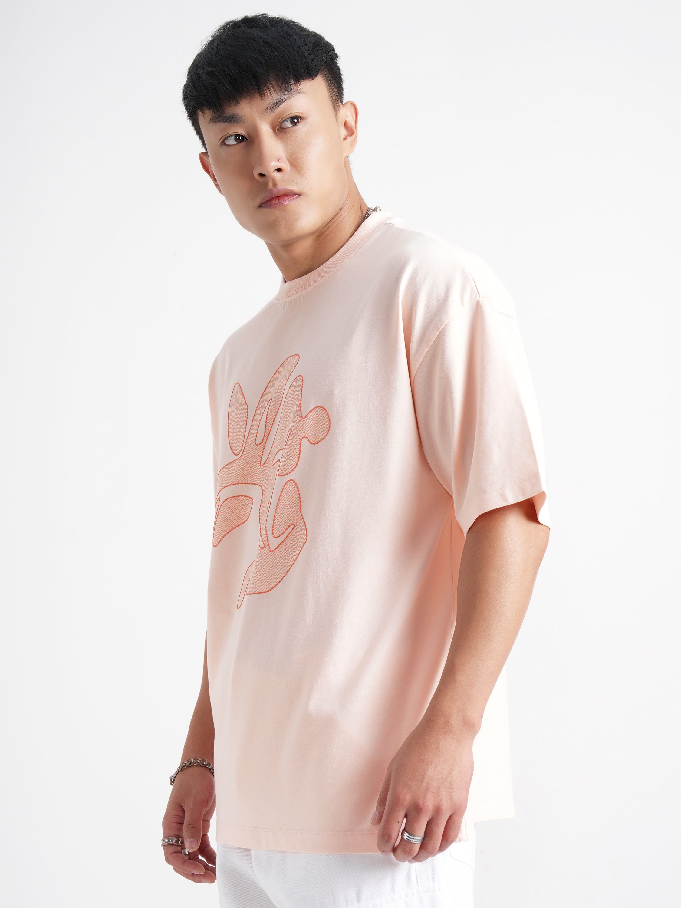 Highlander Men Peach Printed Round Neck Oversized Fit T-Shirt - Peach - Image 4
