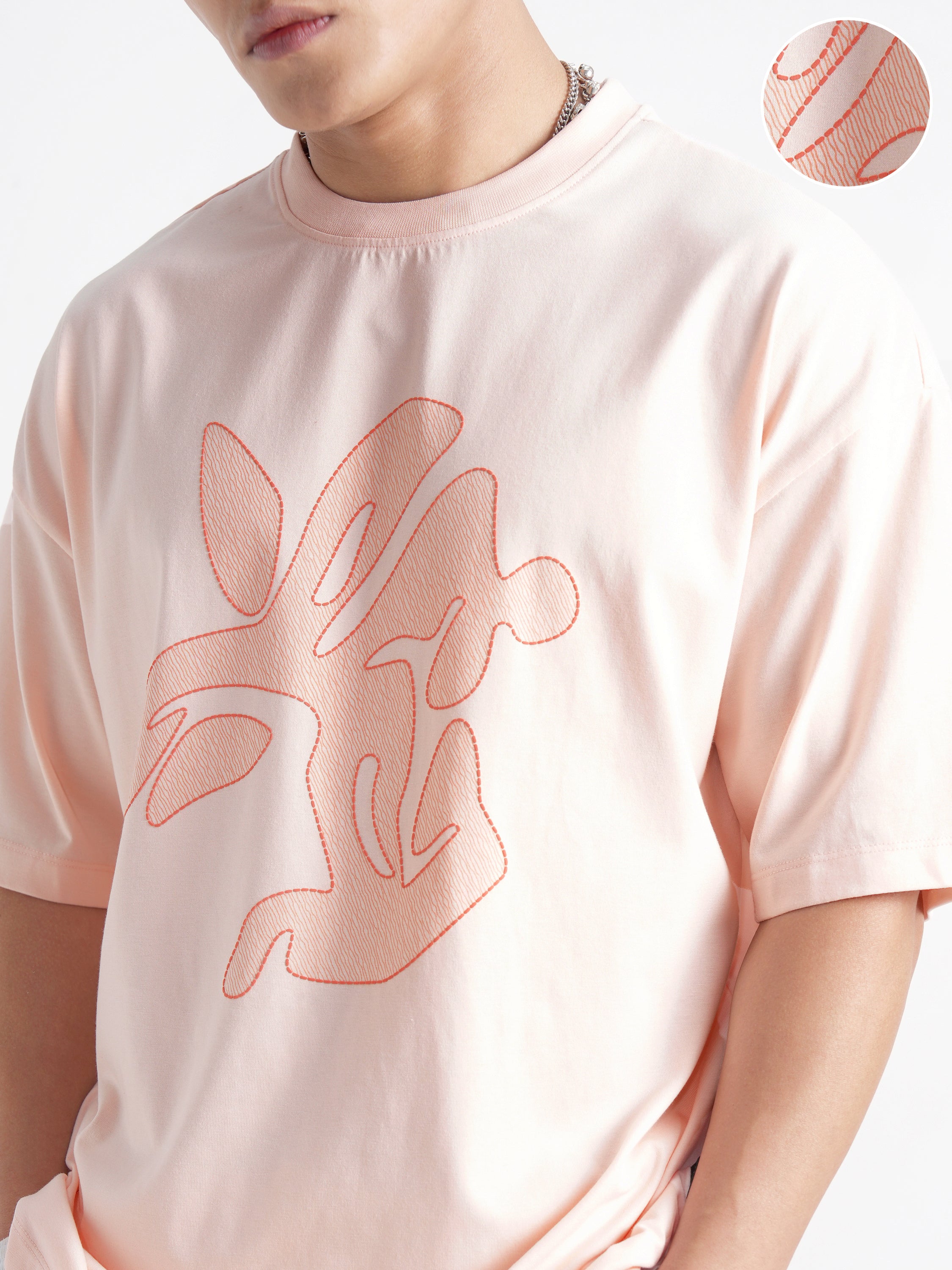 Highlander Men Peach Printed Round Neck Oversized Fit T-Shirt - Peach - Image 5