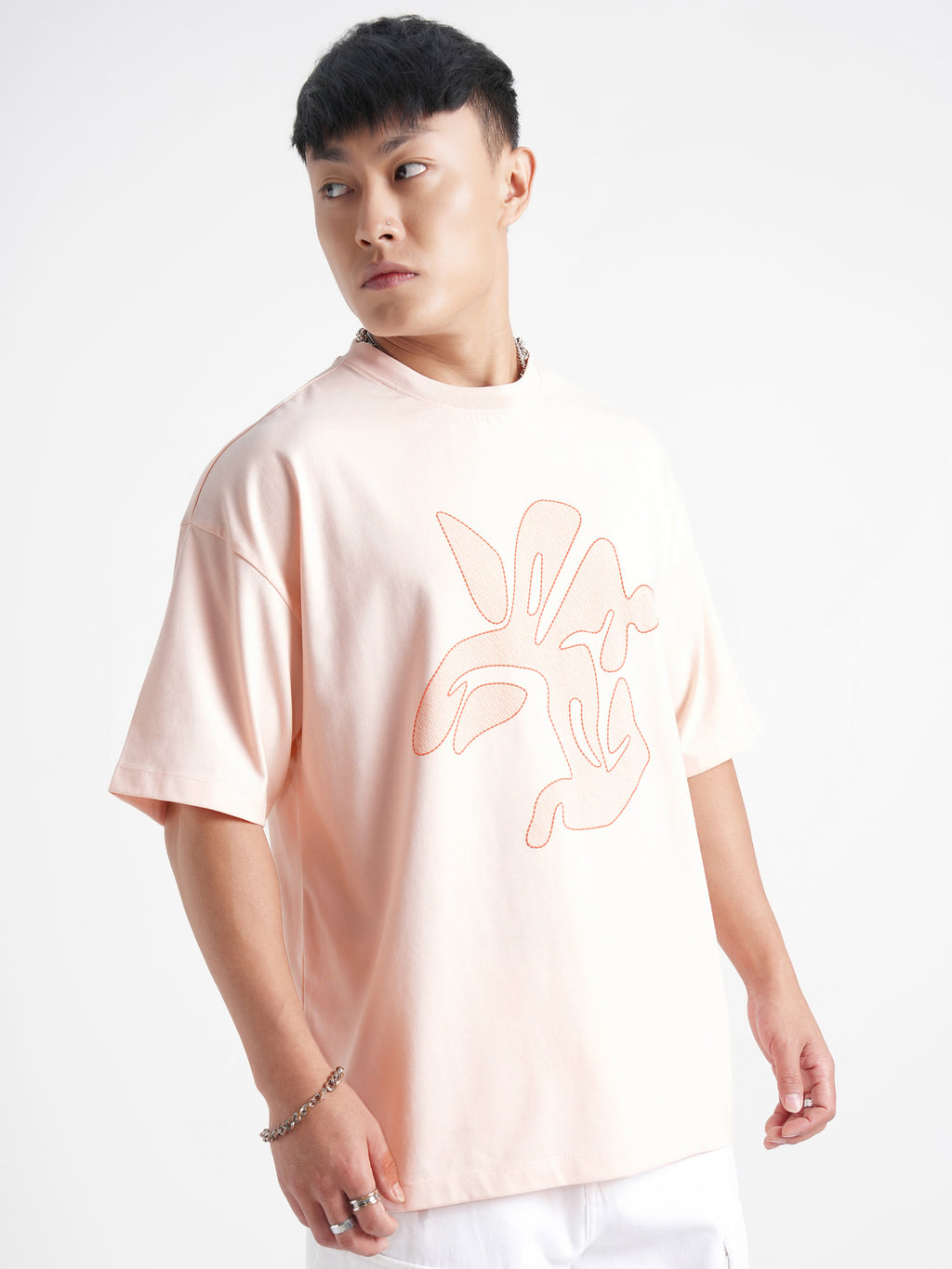 Highlander Men Peach Printed Round Neck Oversized Fit T-Shirt - Peach - Image 6