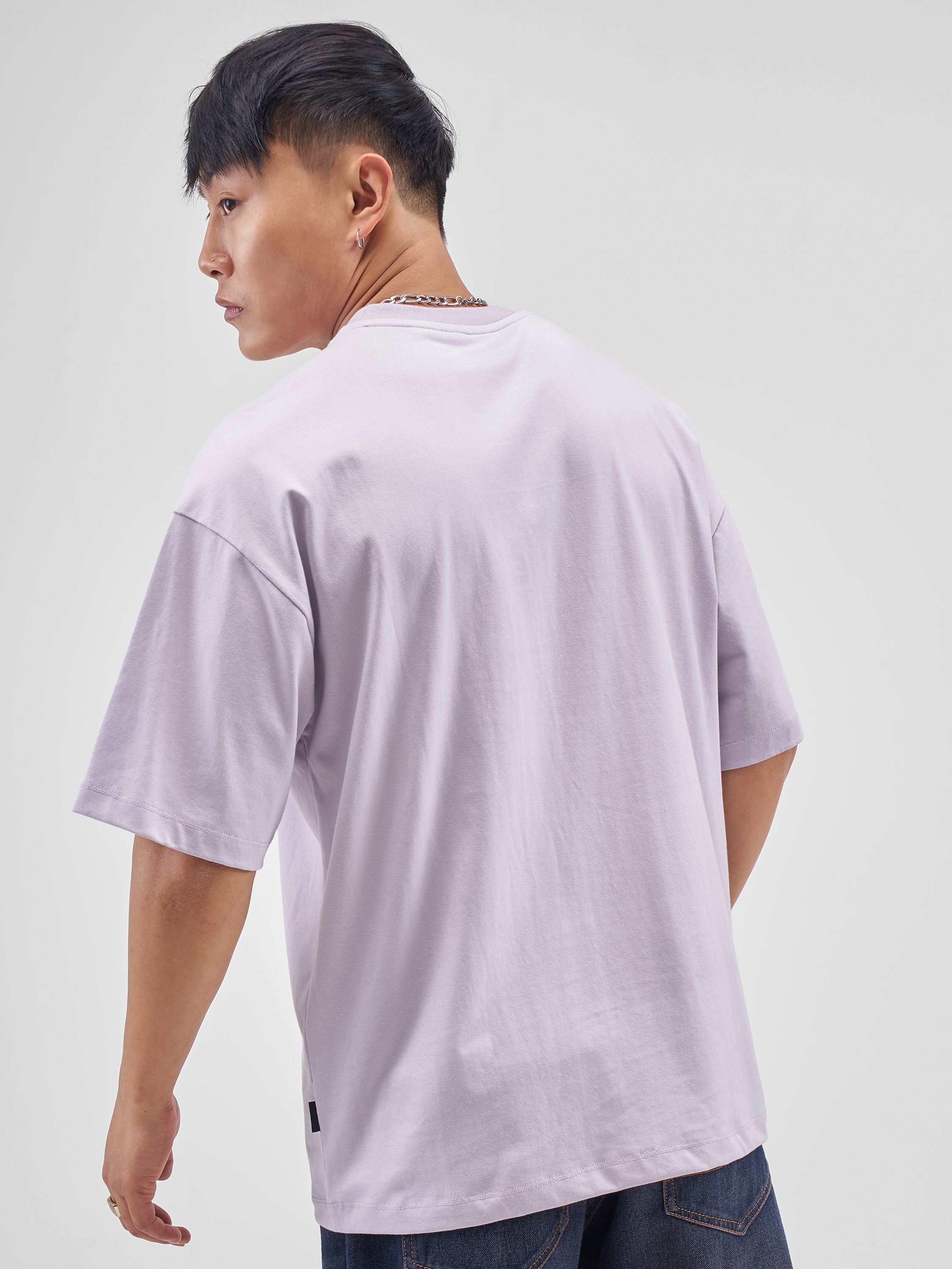 Highlander Men Lvender Printed Round Neck Oversized Fit T-Shirt - Lvender - Image 3