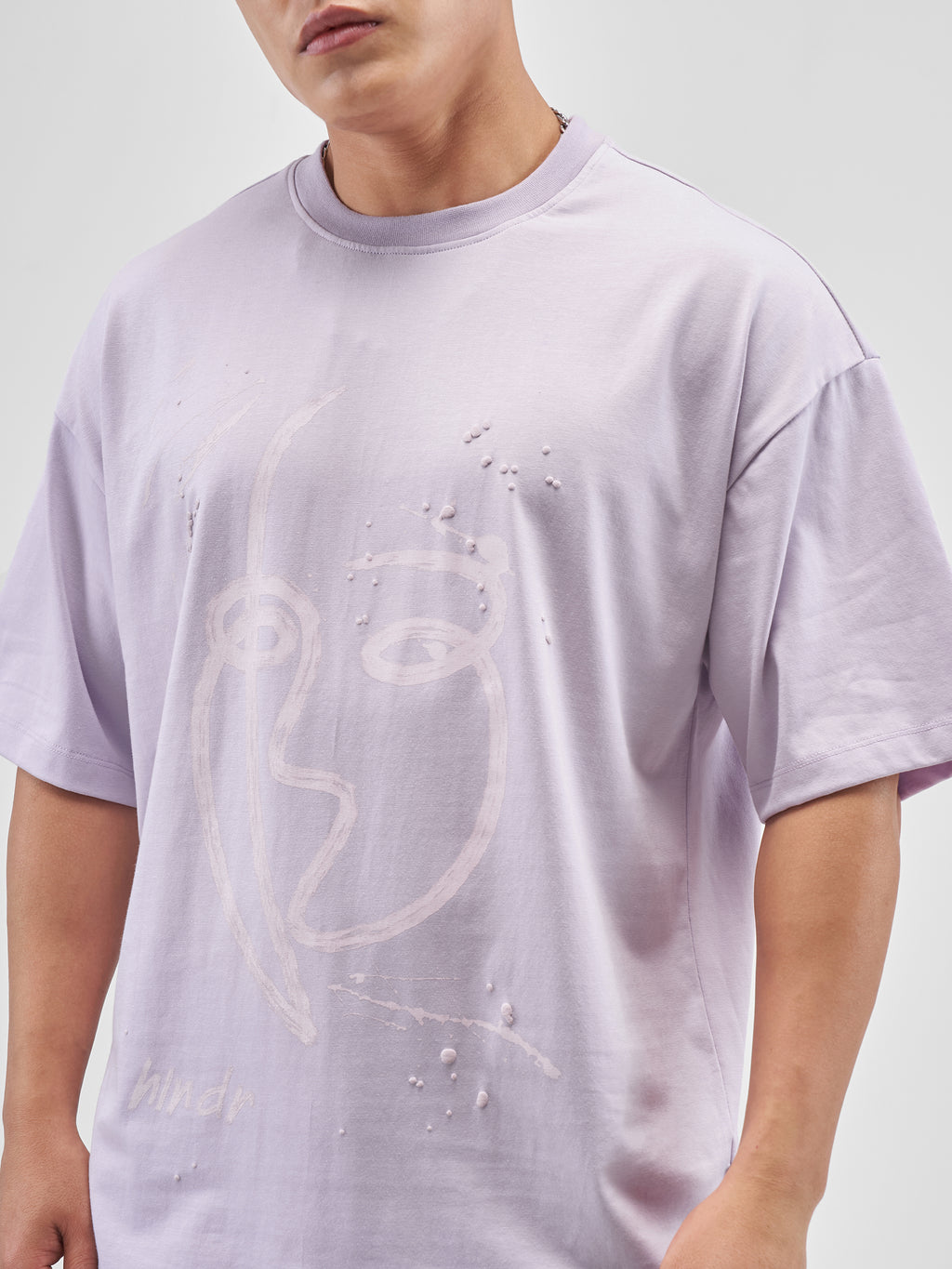 Highlander Men Lvender Printed Round Neck Oversized Fit T-Shirt - Lvender - Image 5
