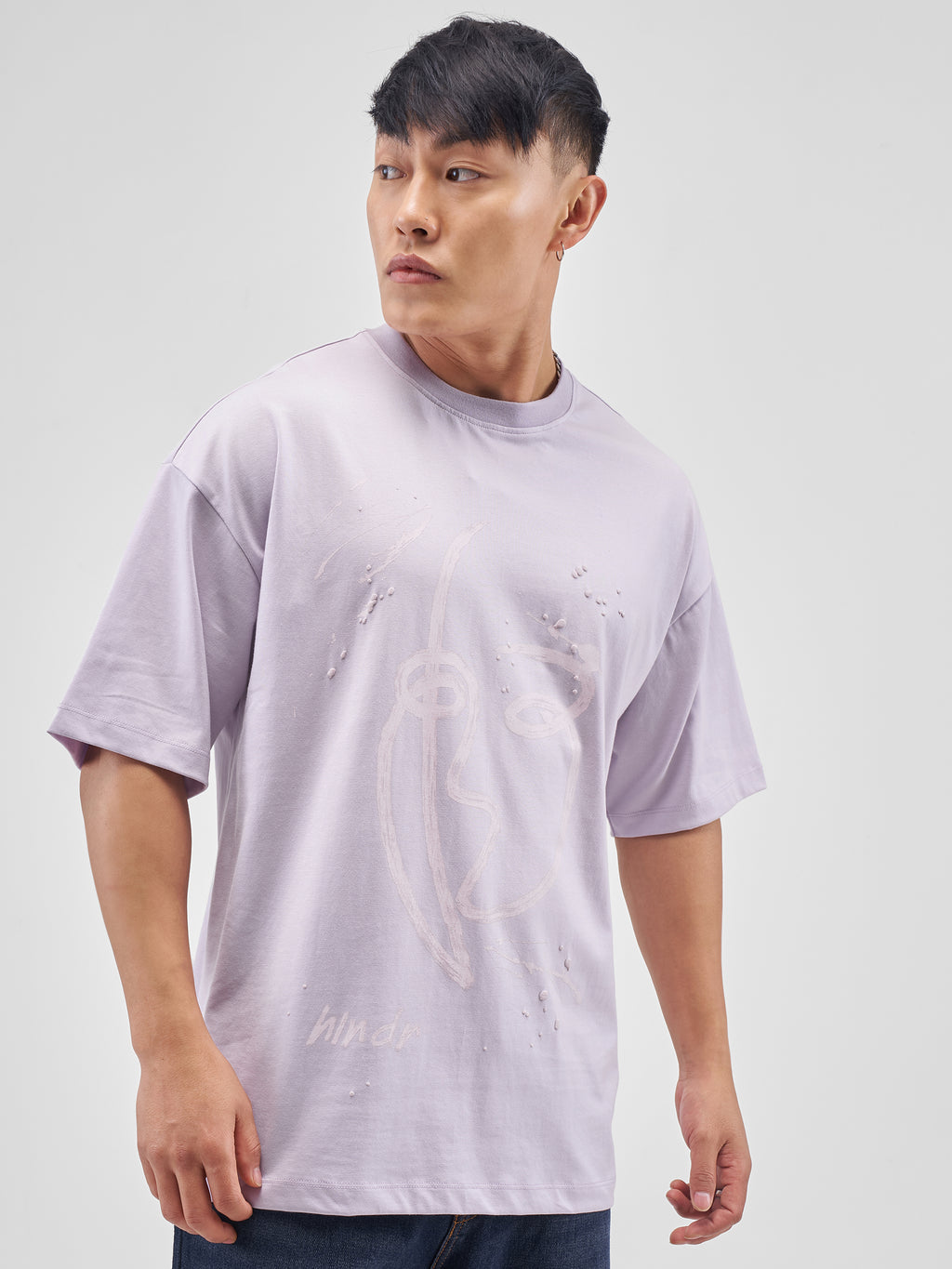 Highlander Men Lvender Printed Round Neck Oversized Fit T-Shirt - Lvender - Image 6