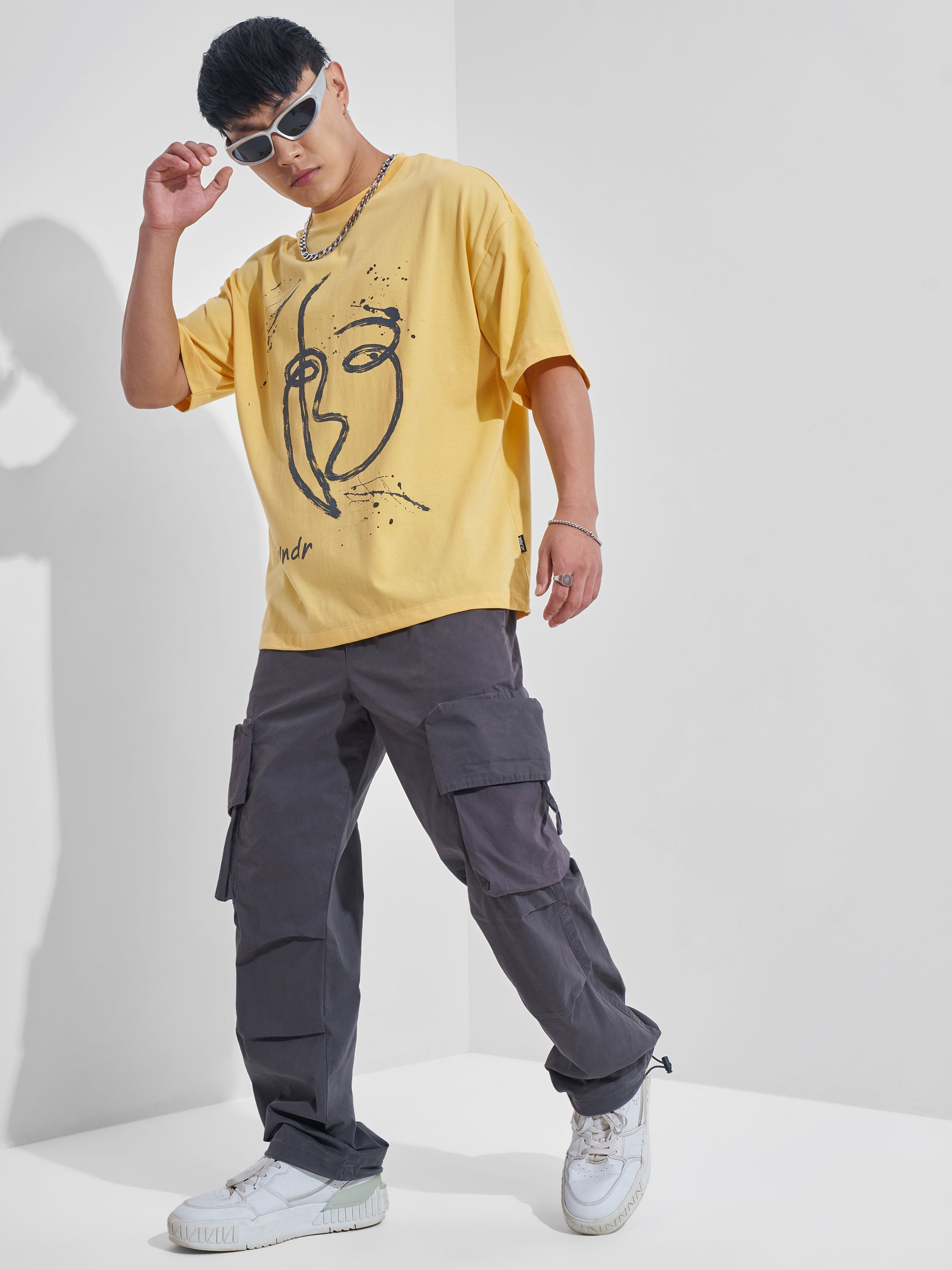 Highlander Men Yellow Printed Round Neck Oversized Fit T-Shirt - Yellow - Image 2