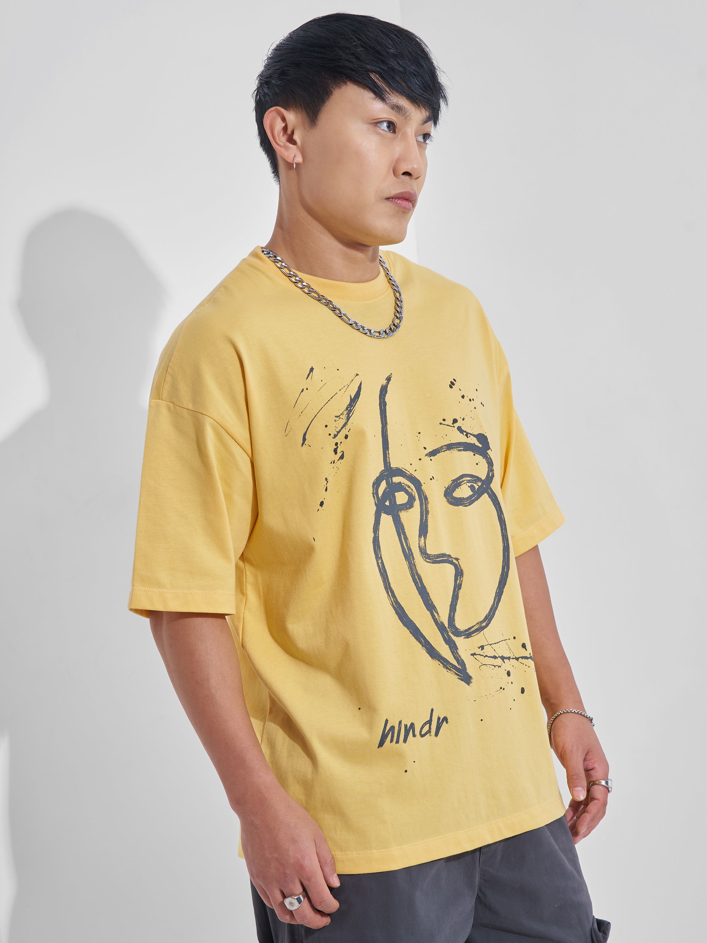 Highlander Men Yellow Printed Round Neck Oversized Fit T-Shirt - Yellow - Image 6
