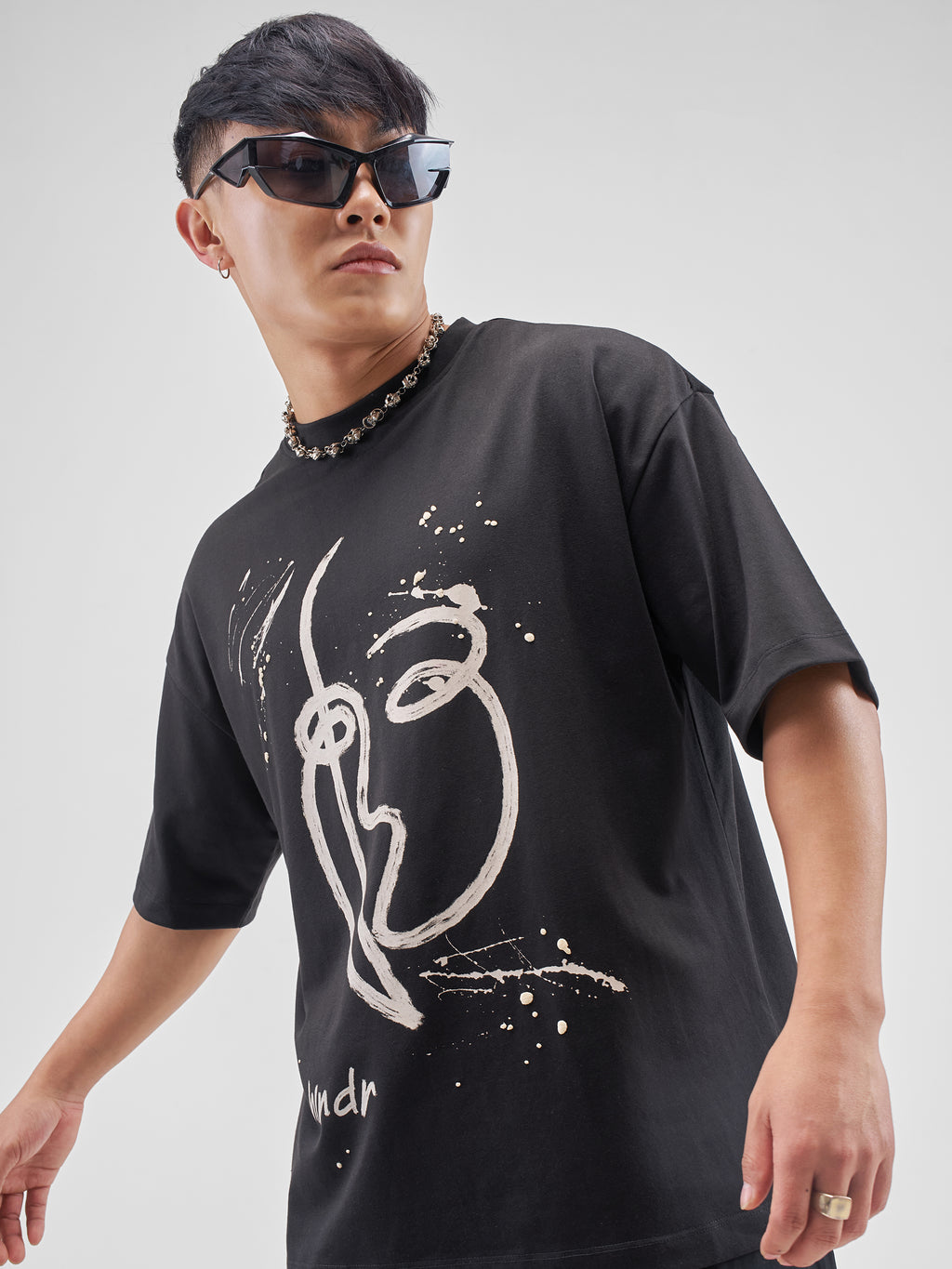 Highlander Men Black Printed Round Neck Oversized Fit T-Shirt - Black - Image 1
