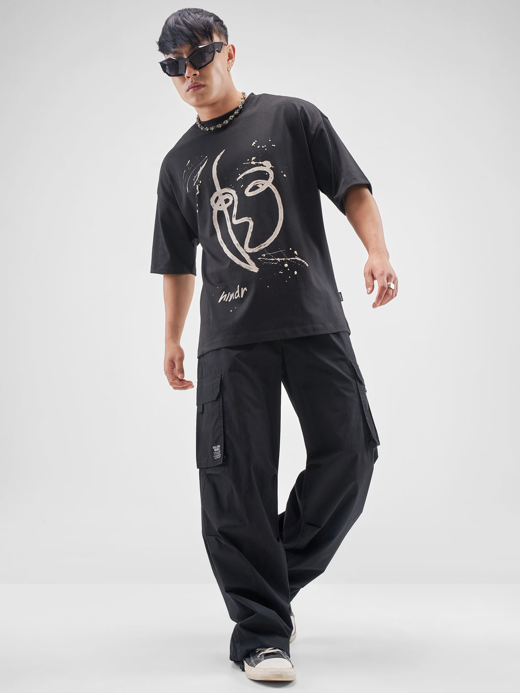 Highlander Men Black Printed Round Neck Oversized Fit T-Shirt - Black - Image 2
