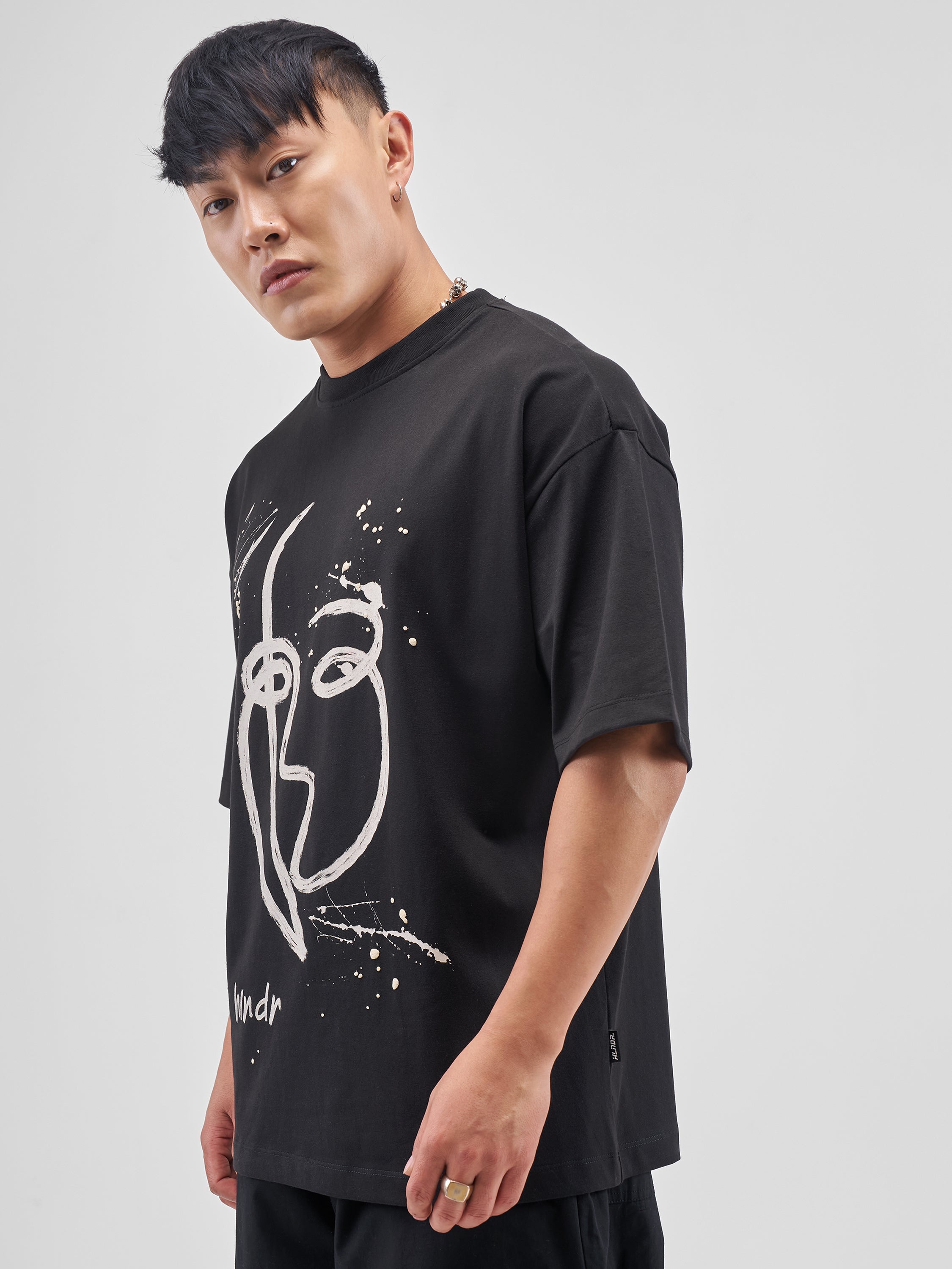 Highlander Men Black Printed Round Neck Oversized Fit T-Shirt - Black - Image 4