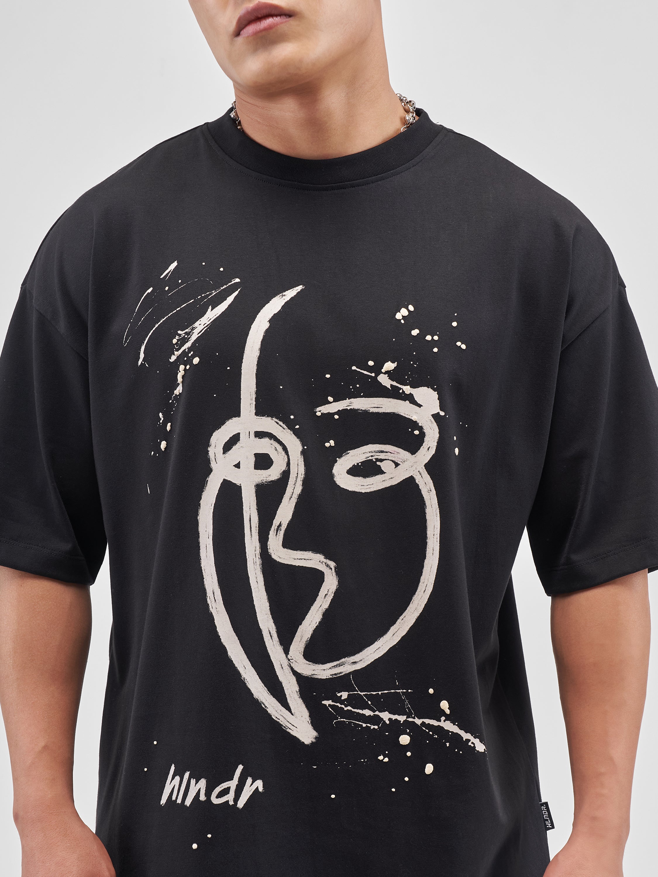 Highlander Men Black Printed Round Neck Oversized Fit T-Shirt - Black - Image 5