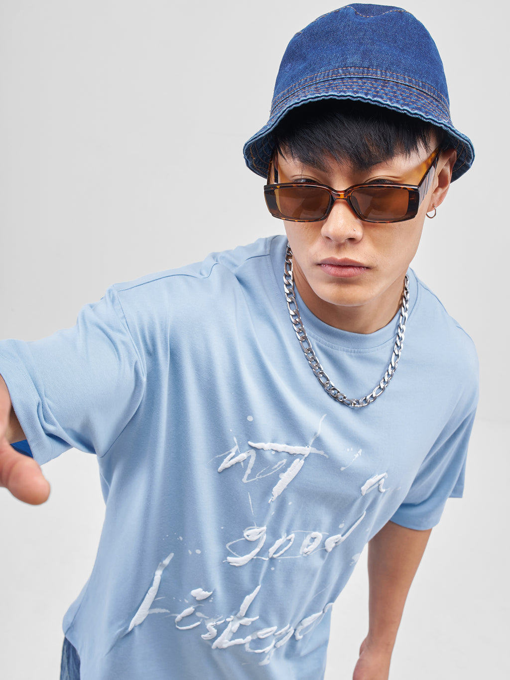 Highlander Men Blue Printed Round Neck Oversized Fit T-Shirt - Blue - Image 1