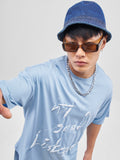 Highlander Men Blue Printed Round Neck Oversized Fit T-Shirt - Blue - Image 1