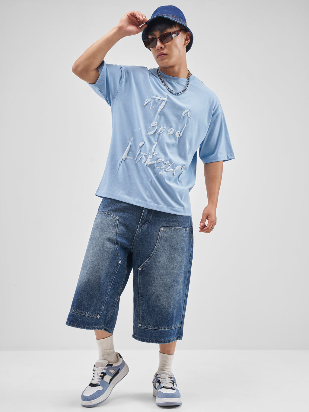 Highlander Men Blue Printed Round Neck Oversized Fit T-Shirt - Blue - Image 2