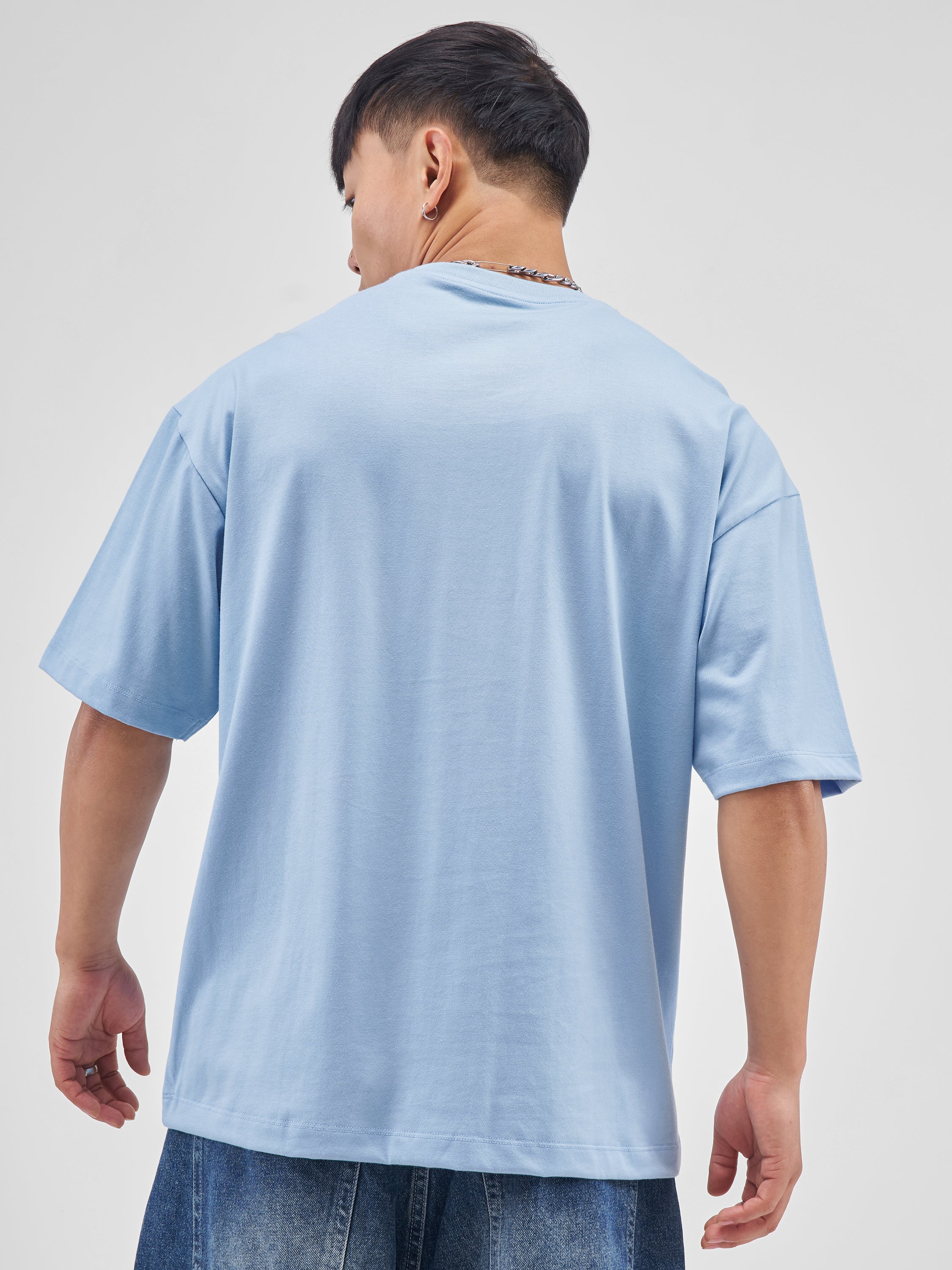 Highlander Men Blue Printed Round Neck Oversized Fit T-Shirt - Blue - Image 3