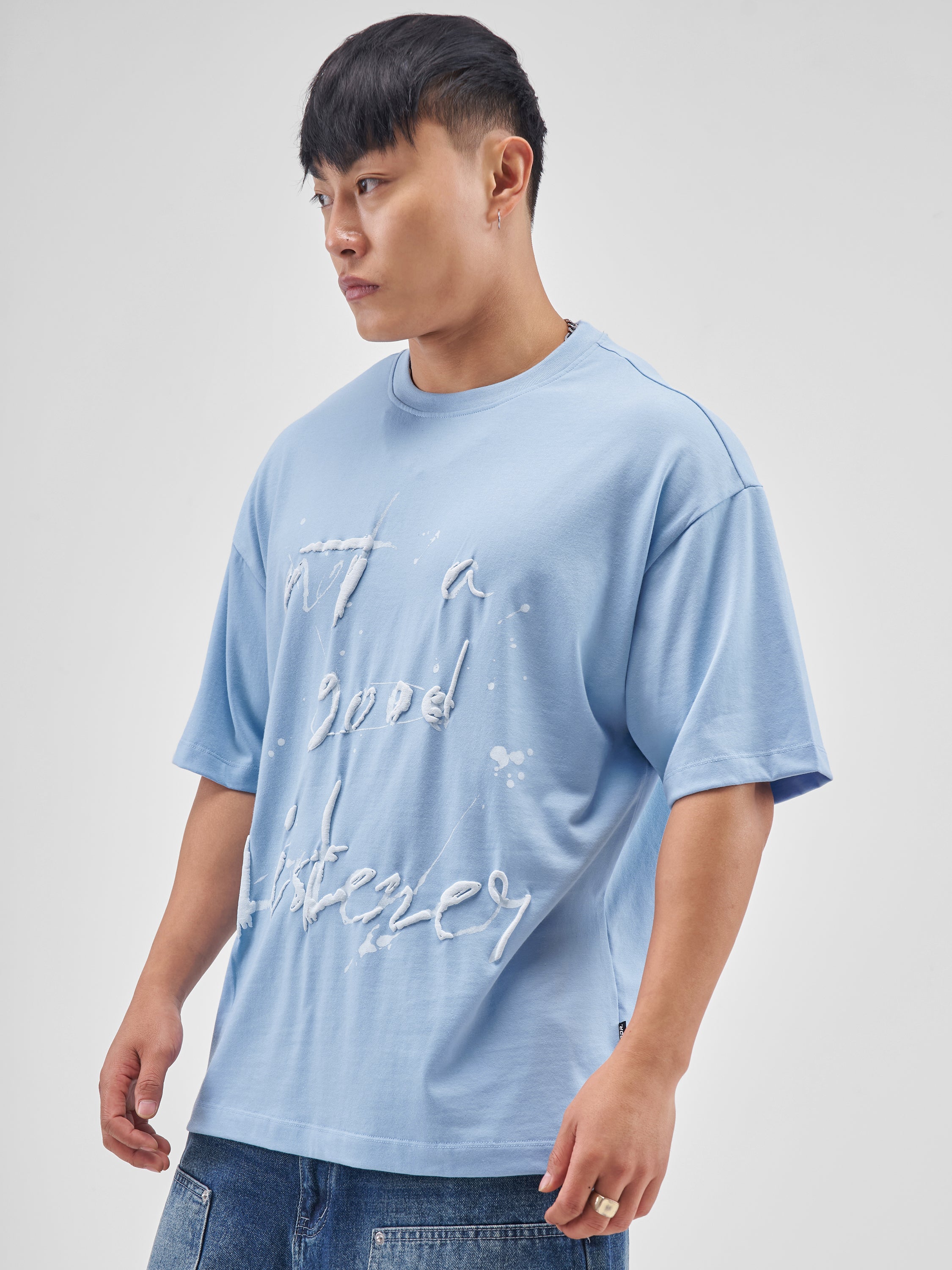 Highlander Men Blue Printed Round Neck Oversized Fit T-Shirt - Blue - Image 4