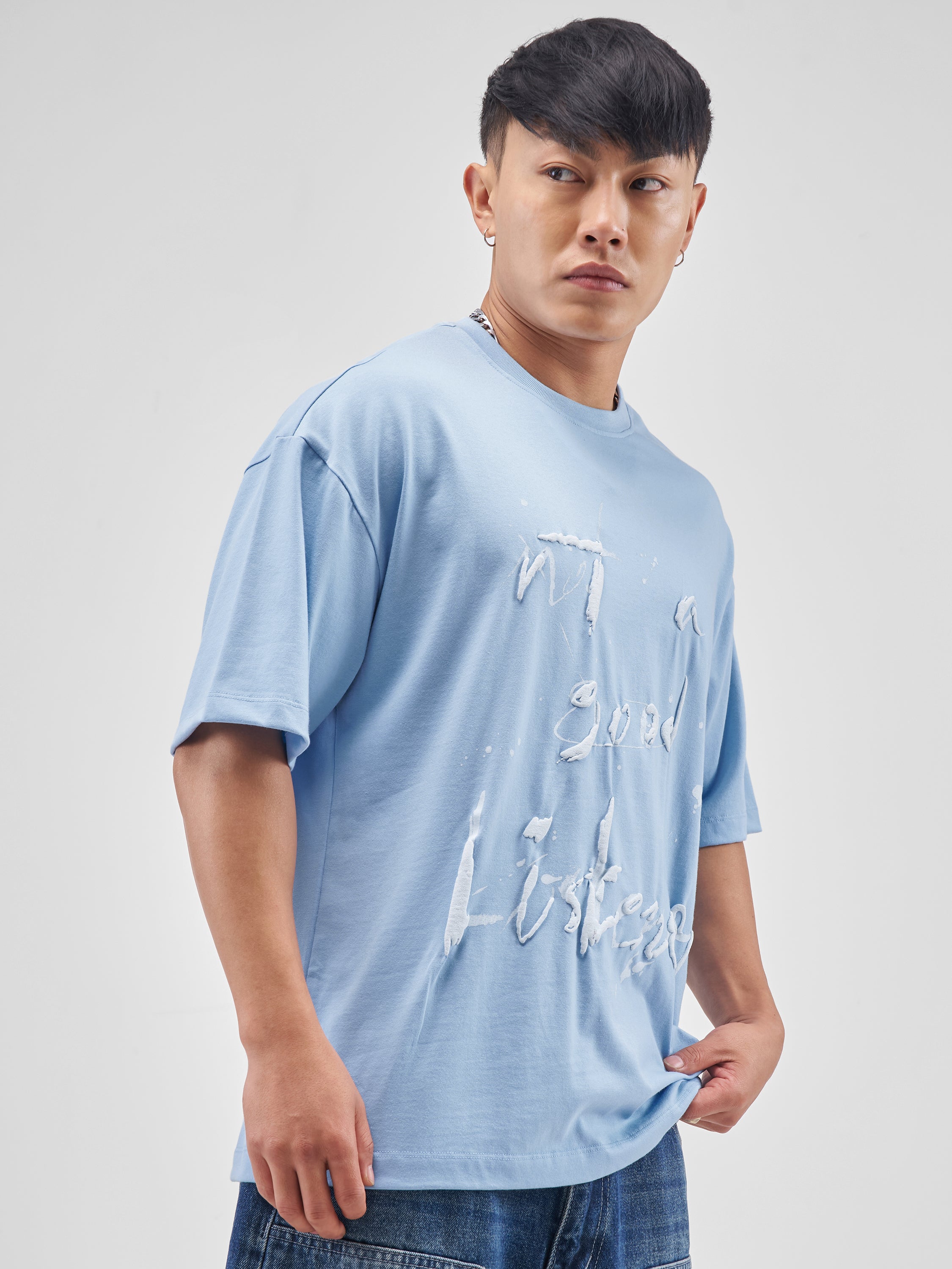 Highlander Men Blue Printed Round Neck Oversized Fit T-Shirt - Blue - Image 6