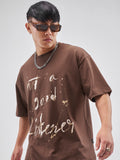 Highlander Men Brown Printed Round Neck Oversized Fit T-Shirt - Brown - Image 1