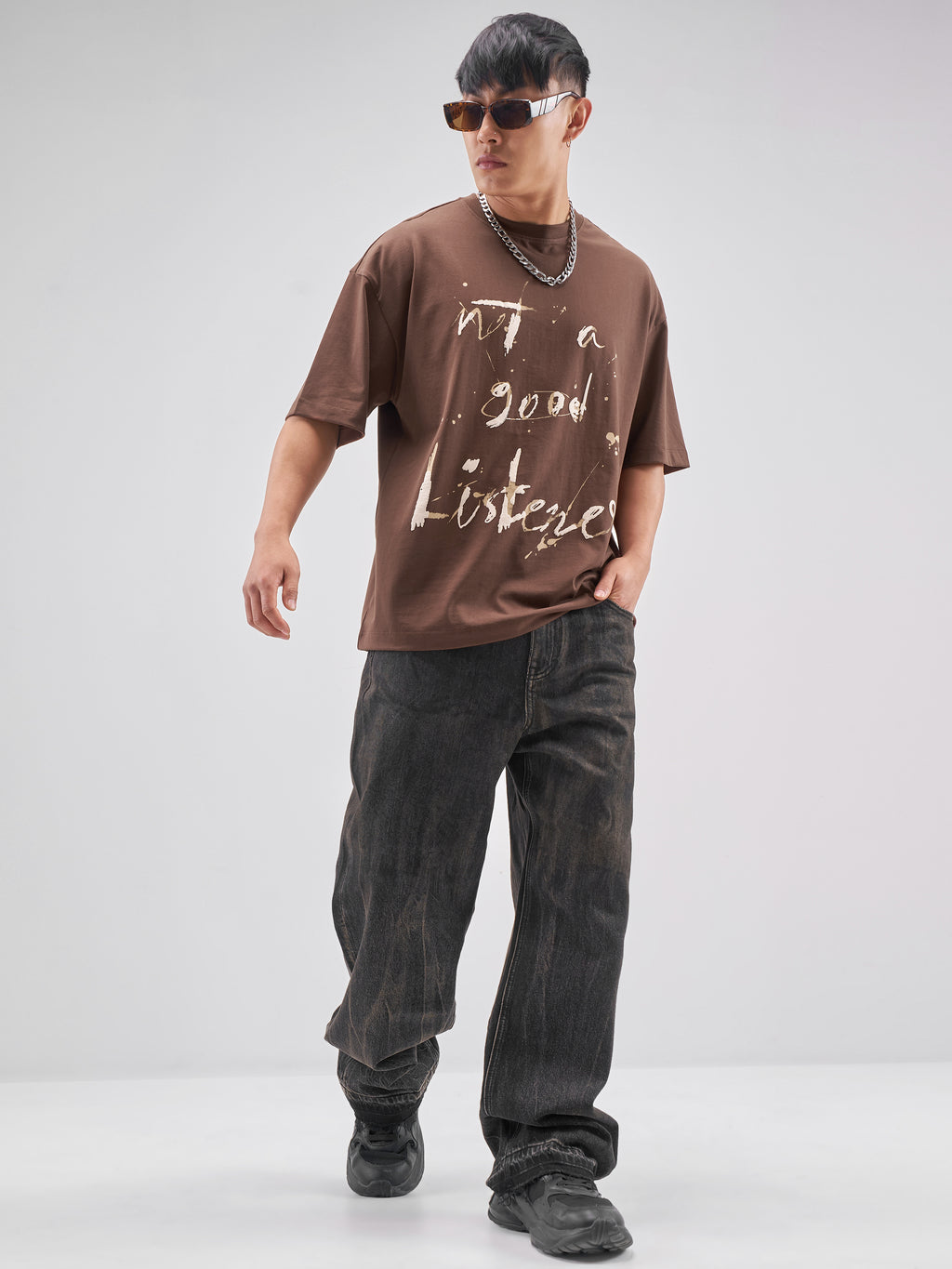 Highlander Men Brown Printed Round Neck Oversized Fit T-Shirt - Brown - Image 2