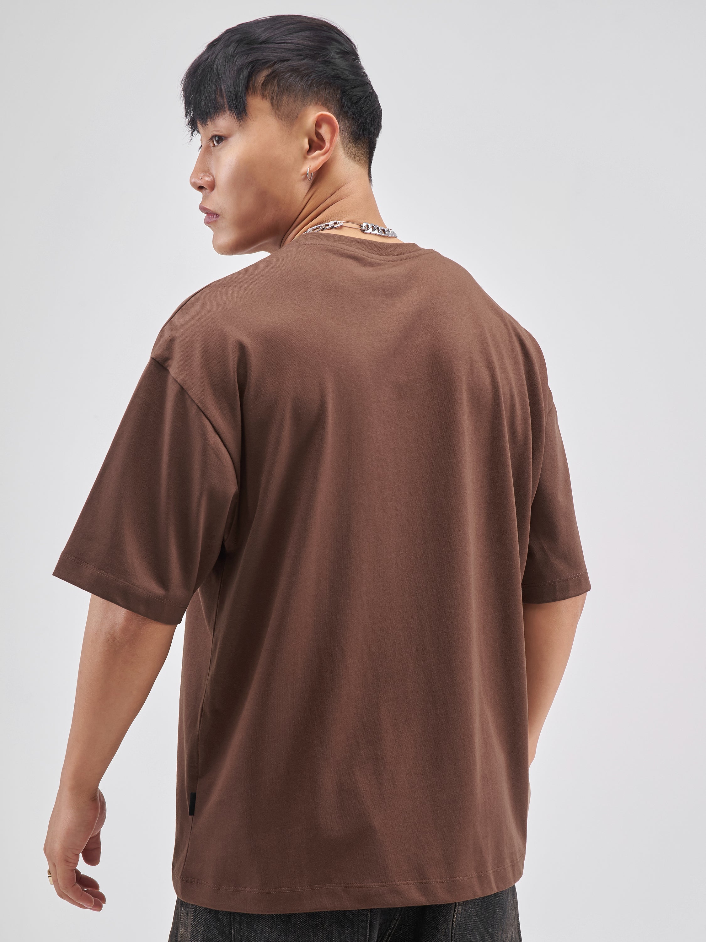 Highlander Men Brown Printed Round Neck Oversized Fit T-Shirt - Brown - Image 3