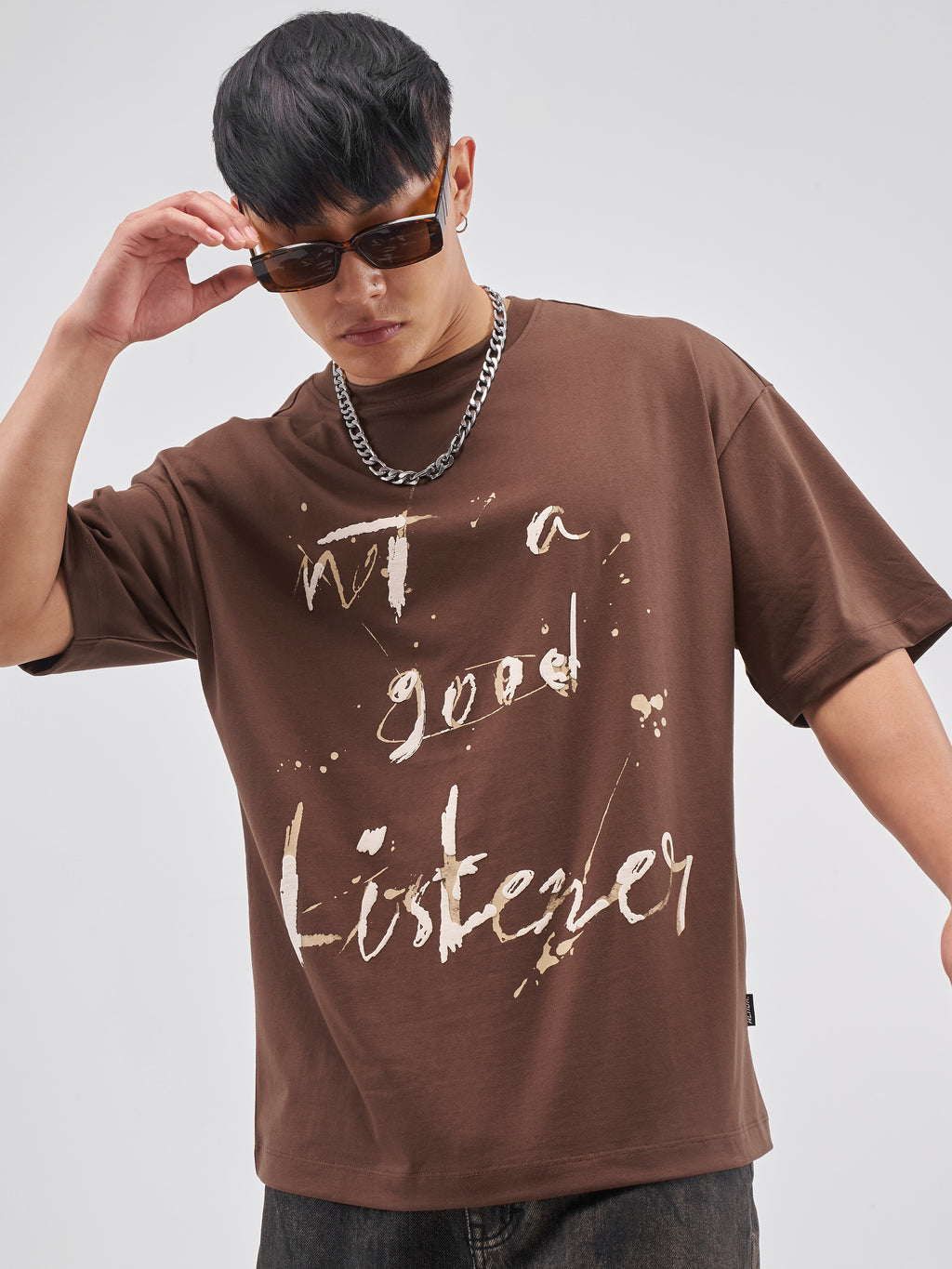 Highlander Men Brown Printed Round Neck Oversized Fit T-Shirt - Brown - Image 4