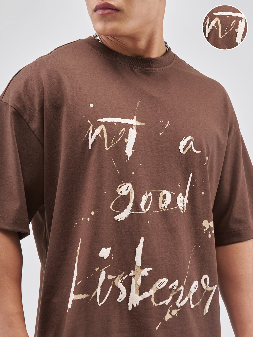 Highlander Men Brown Printed Round Neck Oversized Fit T-Shirt - Brown - Image 5