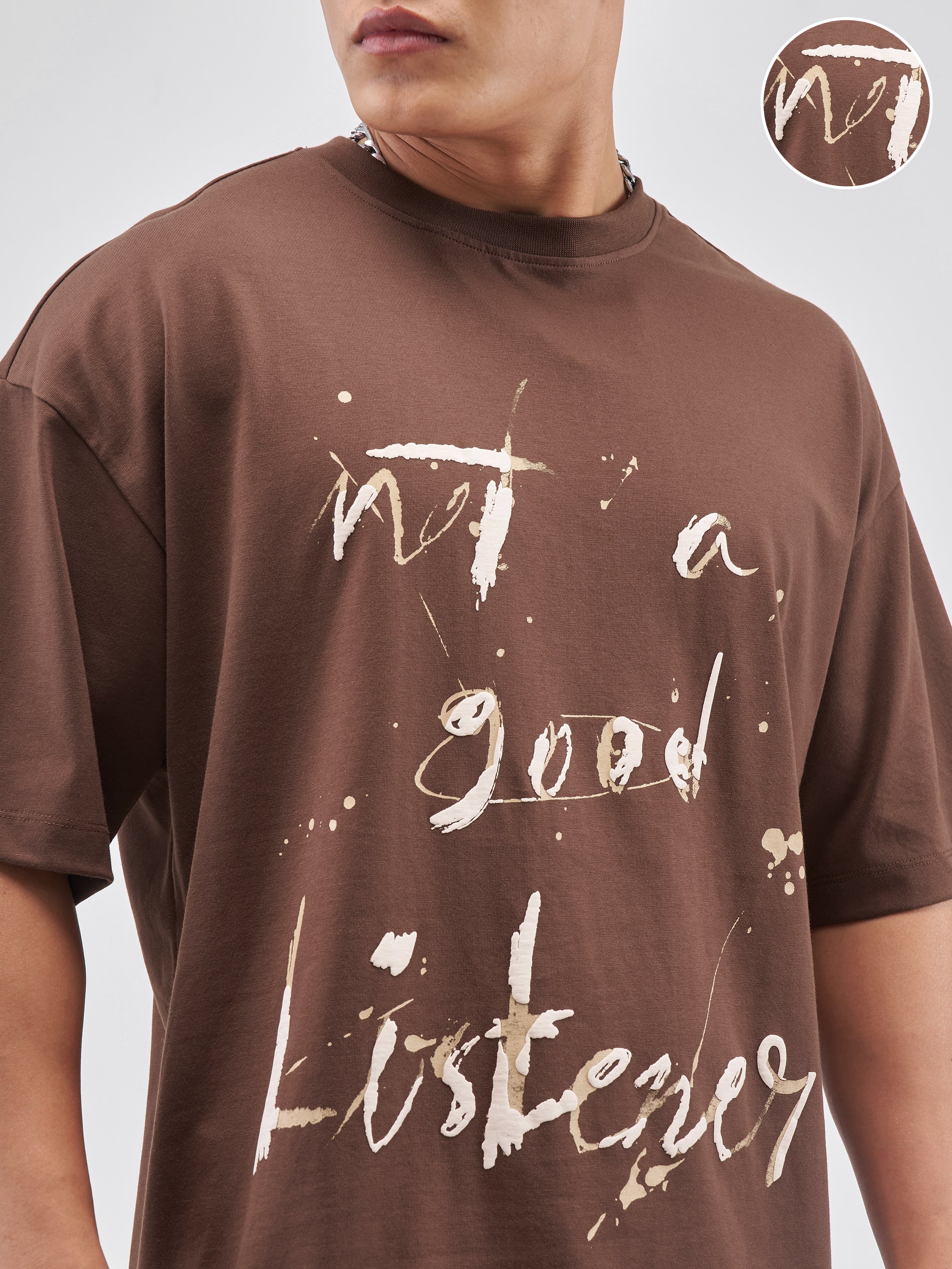 Highlander Men Brown Printed Round Neck Oversized Fit T-Shirt - Brown - Image 5