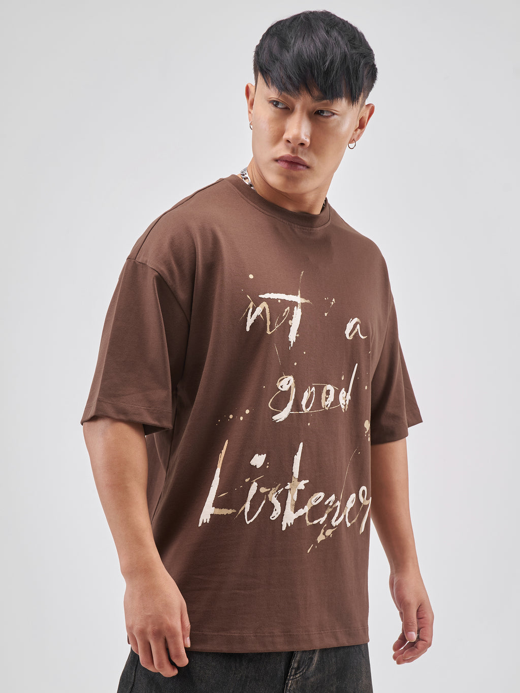 Highlander Men Brown Printed Round Neck Oversized Fit T-Shirt - Brown - Image 6