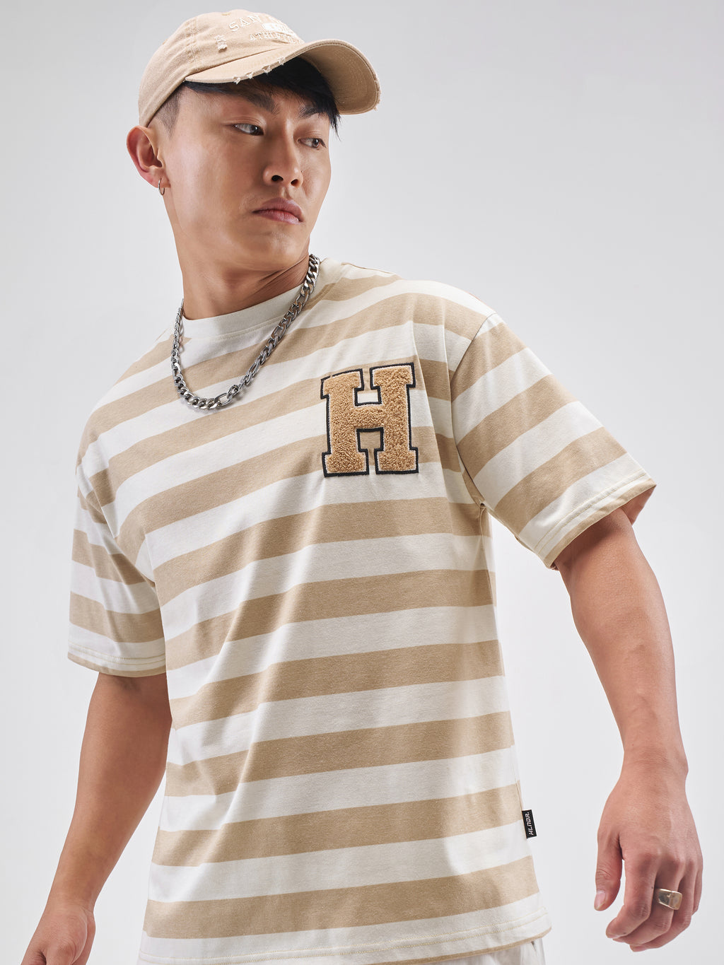 Highlander Men Brown Striped Round Neck T-Shirt - Brown - Image 1