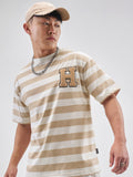 Highlander Men Brown Striped Round Neck T-Shirt - Brown - Image 1