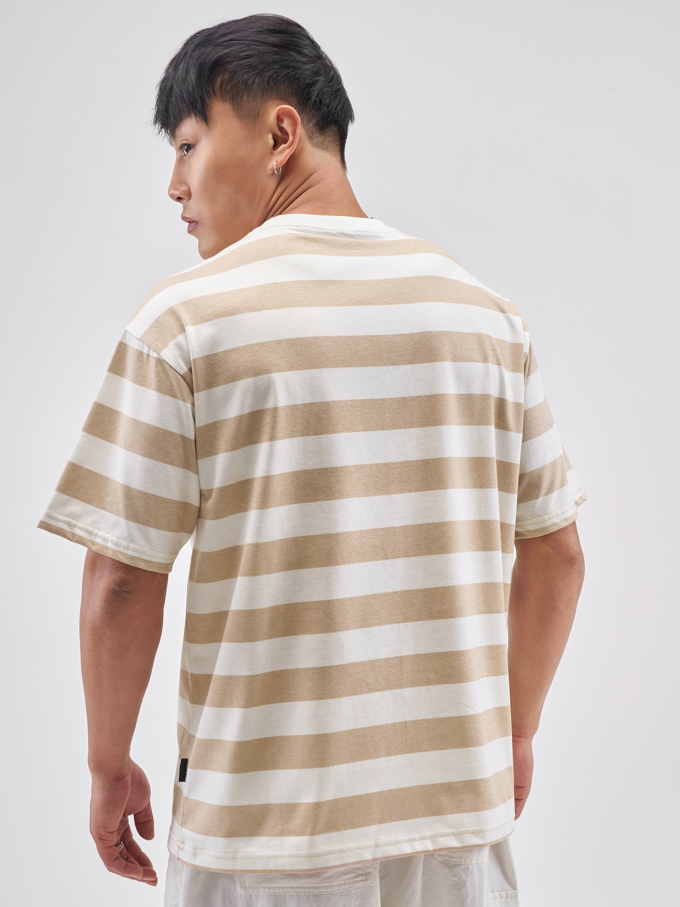 Highlander Men Brown Striped Round Neck T-Shirt - Brown - Image 3