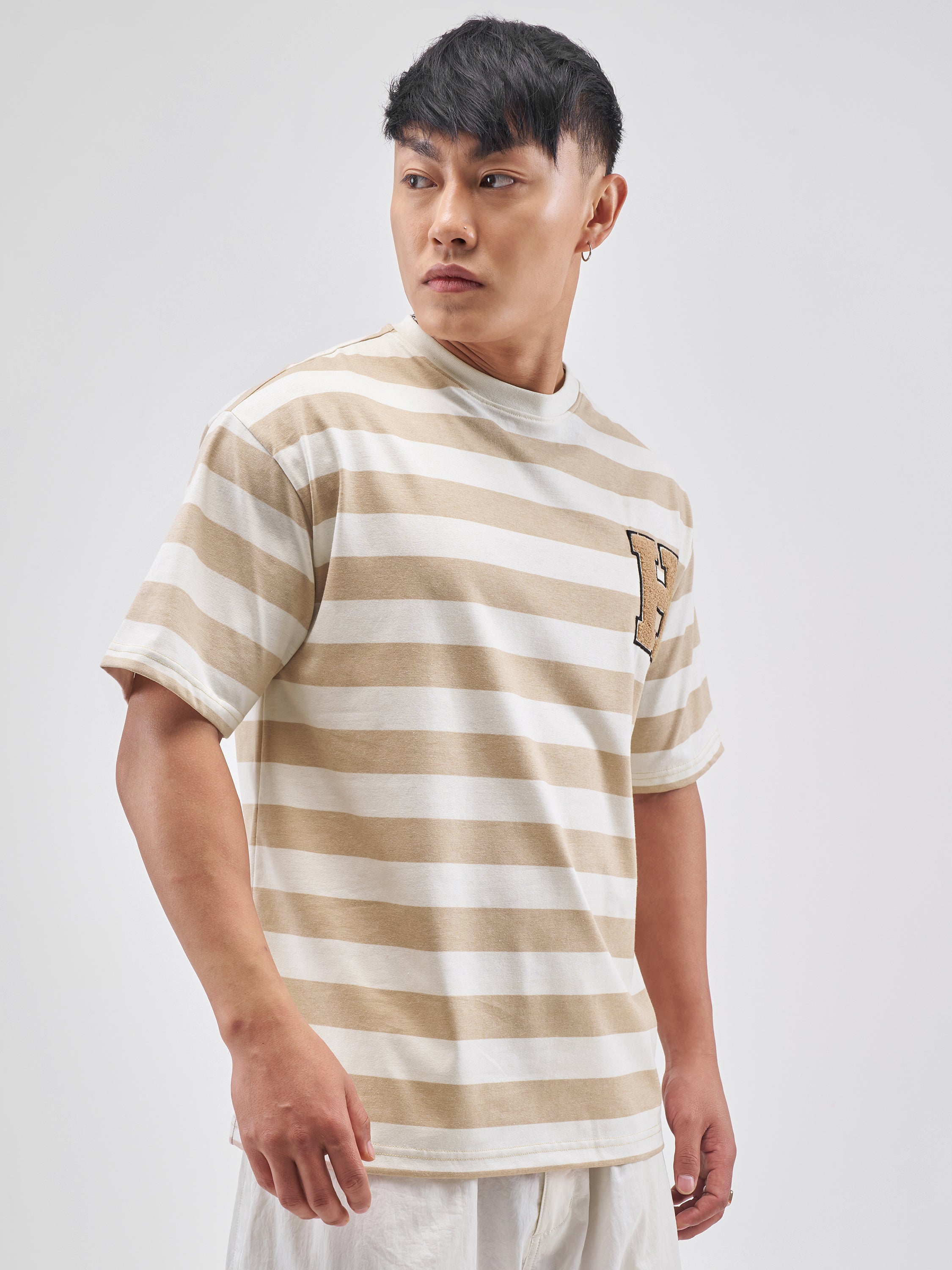 Highlander Men Brown Striped Round Neck T-Shirt - Brown - Image 6