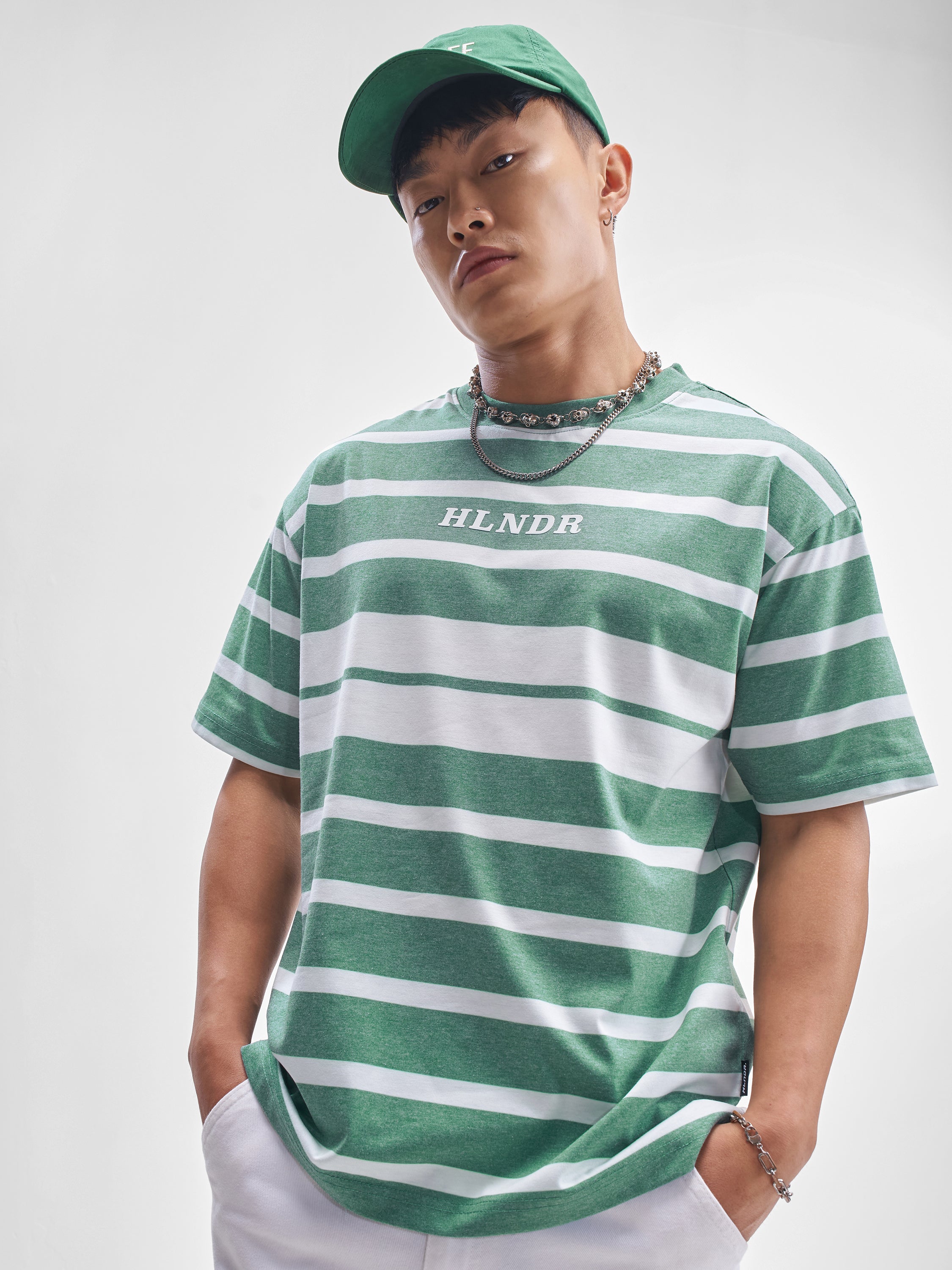 Highlander Men Green Striped Round Neck T-Shirt - Green - Image 1