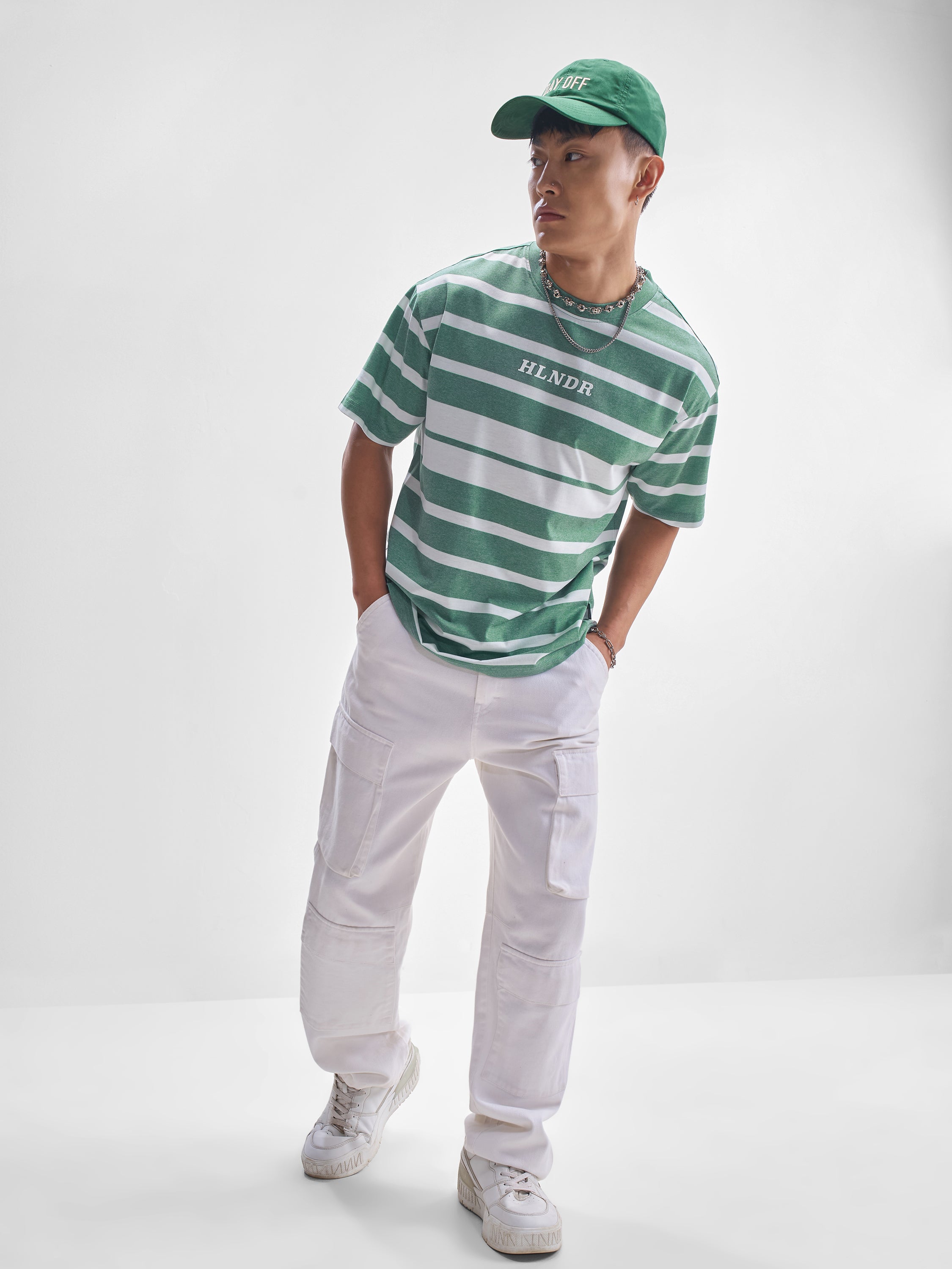 Highlander Men Green Striped Round Neck T-Shirt - Green - Image 2