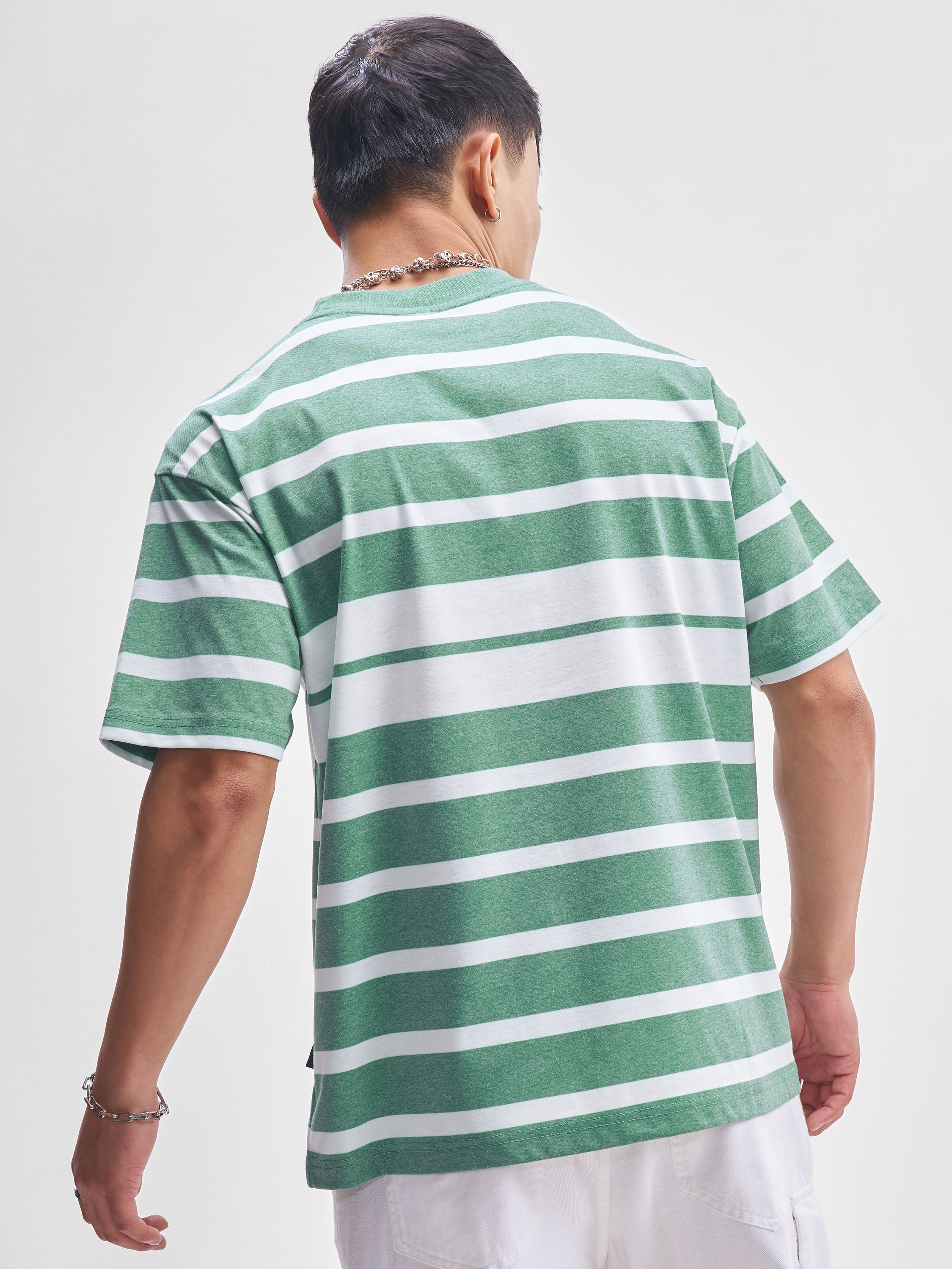 Highlander Men Green Striped Round Neck T-Shirt - Green - Image 3