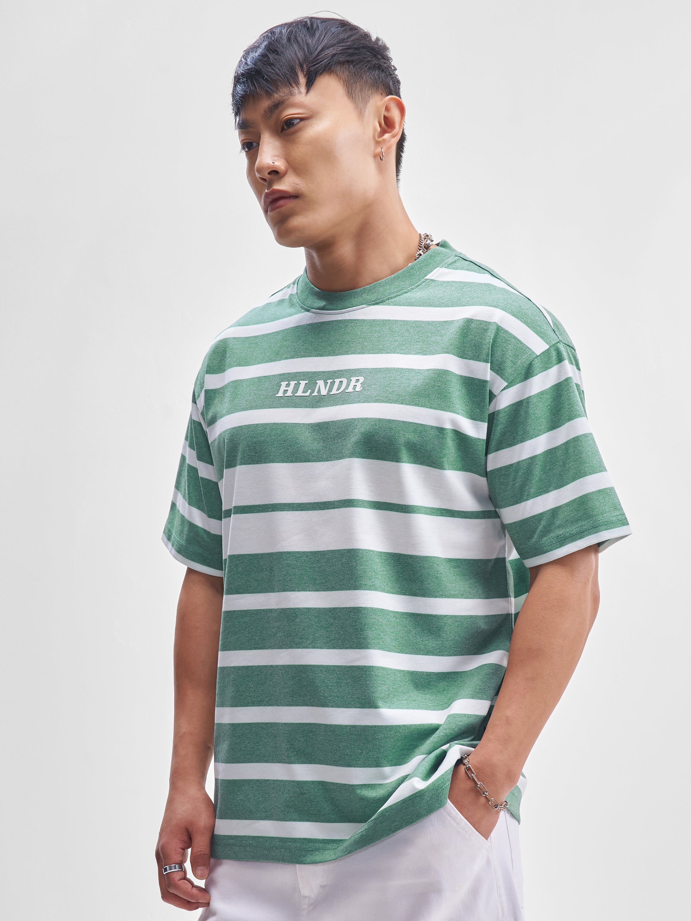 Highlander Men Green Striped Round Neck T-Shirt - Green - Image 4
