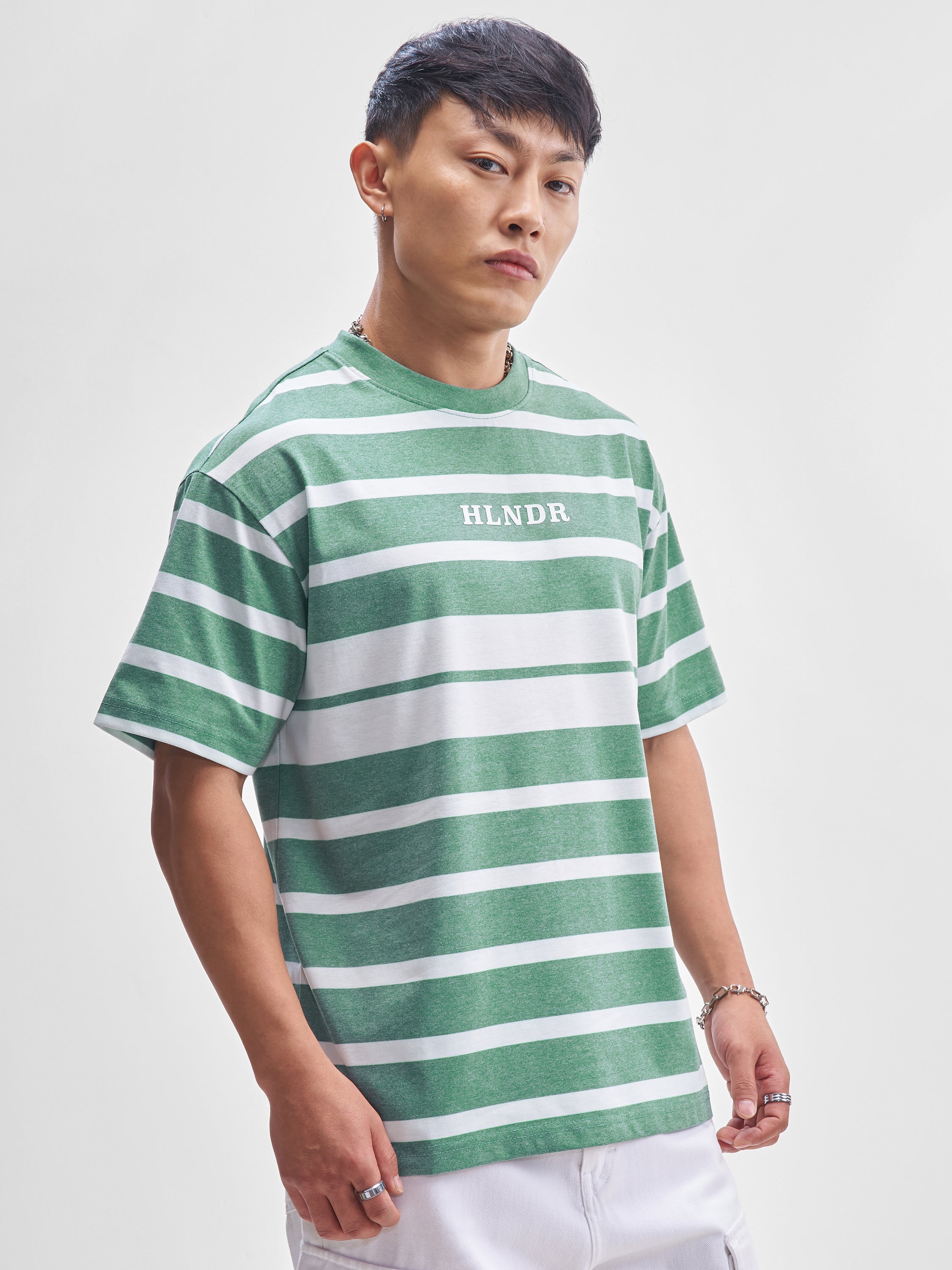 Highlander Men Green Striped Round Neck T-Shirt - Green - Image 6