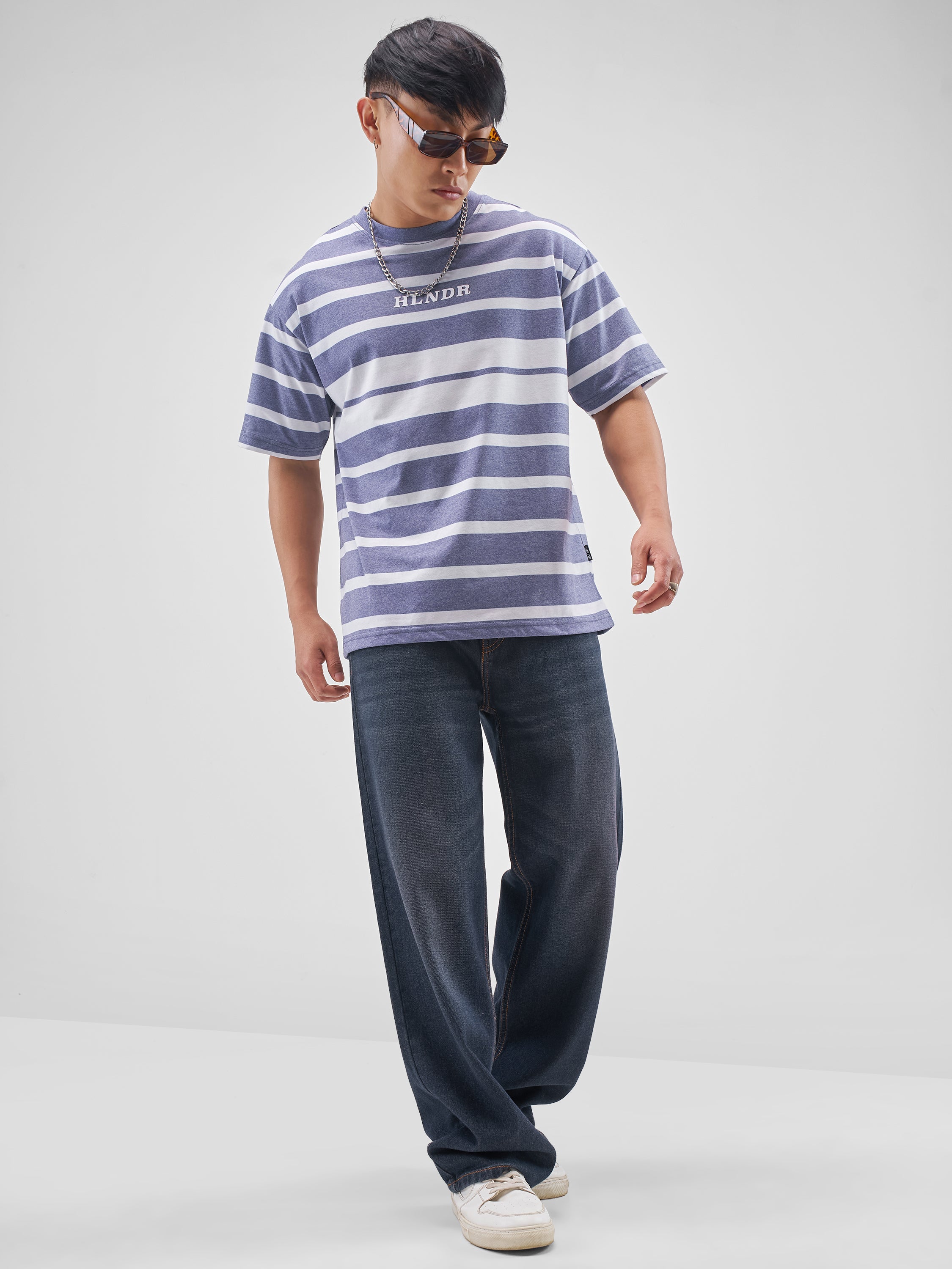 Highlander Men Blue Striped Round Neck T-Shirt - Blue - Image 2