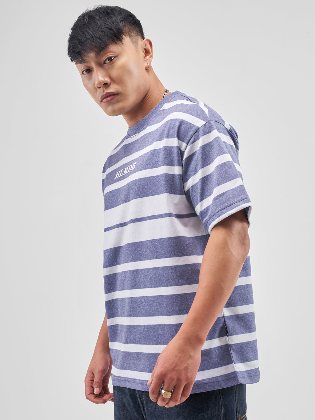 Highlander Men Blue Striped Round Neck T-Shirt - Blue - Image 4