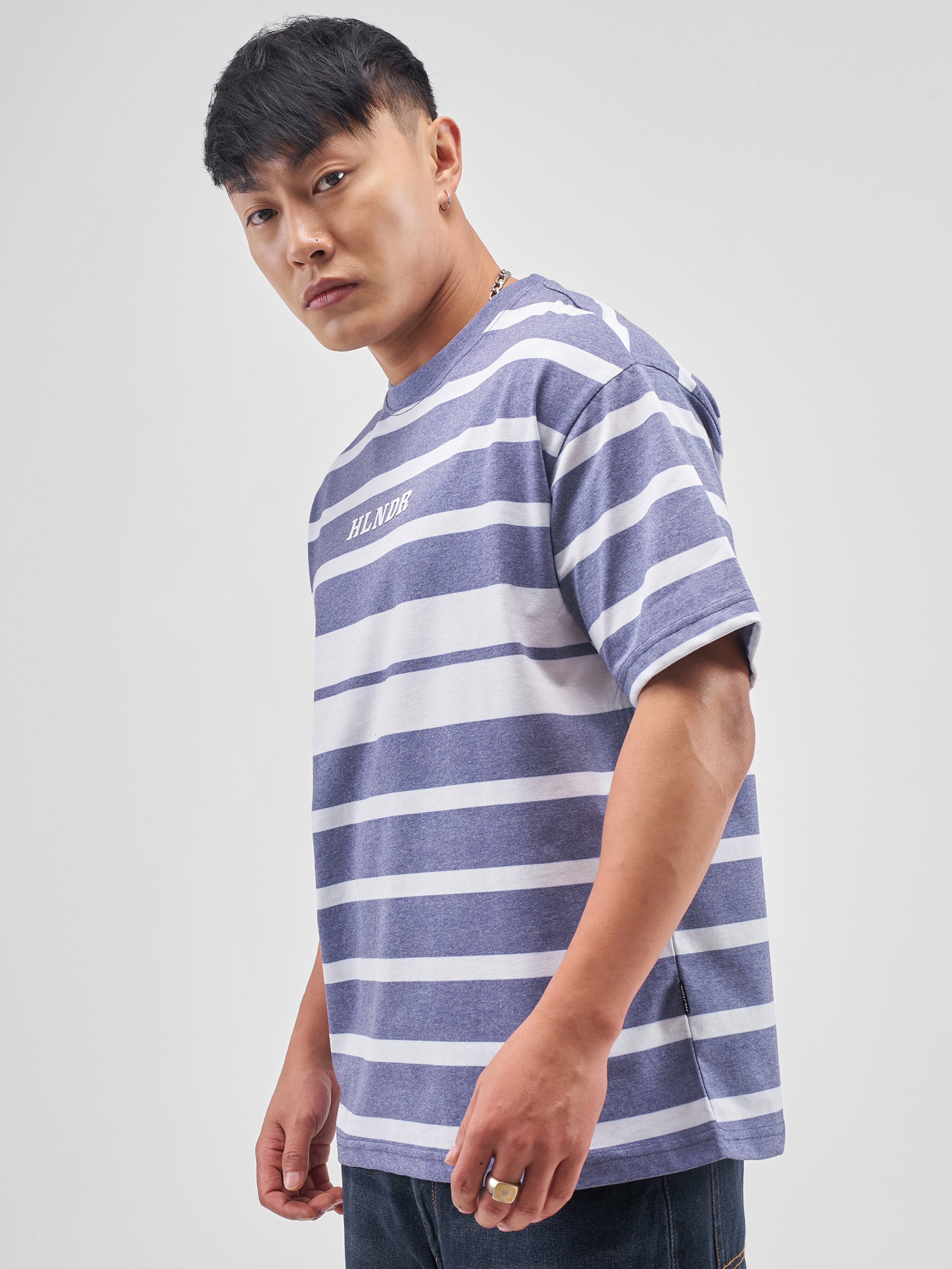 Highlander Men Blue Striped Round Neck T-Shirt - Blue - Image 4