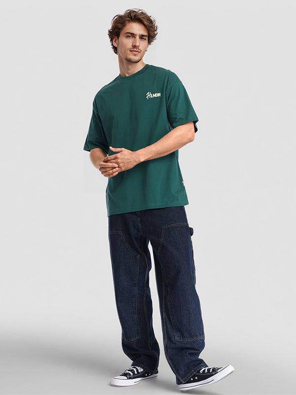Highlander Men Green Printed Round Neck Oversized Fit T-Shirt - Green - Image 2