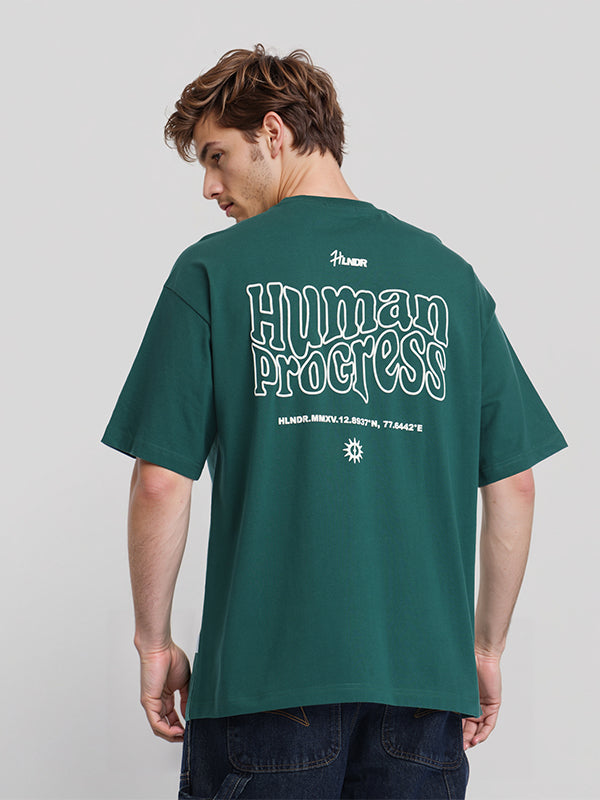 Highlander Men Green Printed Round Neck Oversized Fit T-Shirt - Green - Image 3