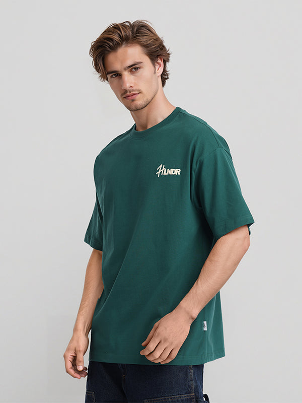 Highlander Men Green Printed Round Neck Oversized Fit T-Shirt - Green - Image 4
