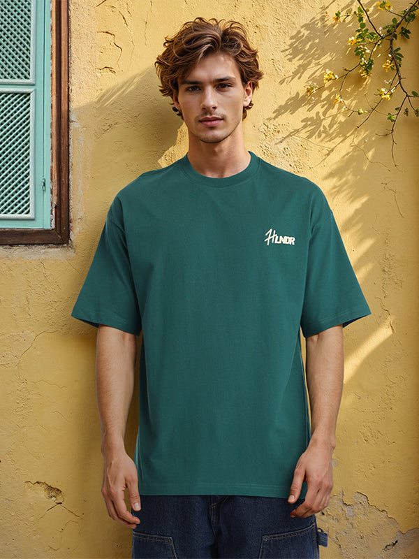 Highlander Men Green Printed Round Neck Oversized Fit T-Shirt - Green - Image 7