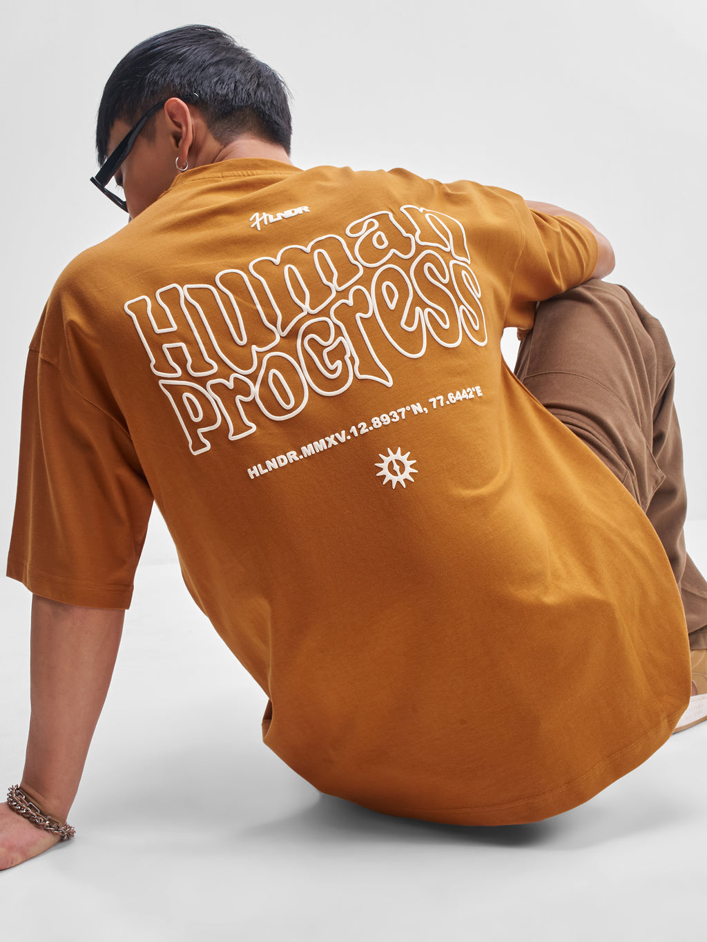 Highlander Men Rust Printed Round Neck Oversized Fit T-Shirt - Rust - Image 1
