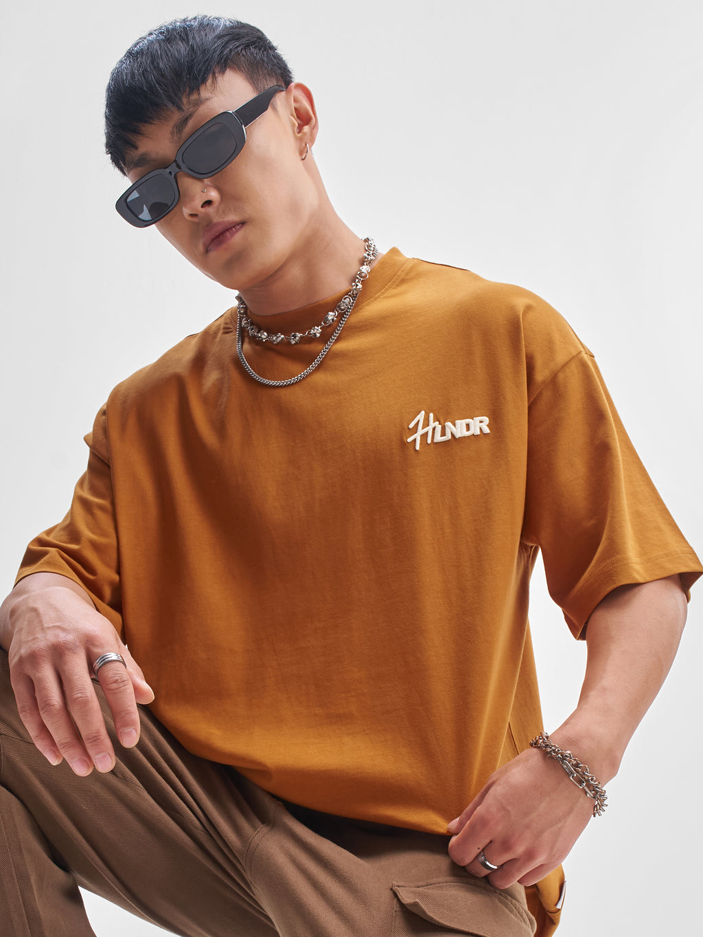 Highlander Men Rust Printed Round Neck Oversized Fit T-Shirt - Rust - Image 3