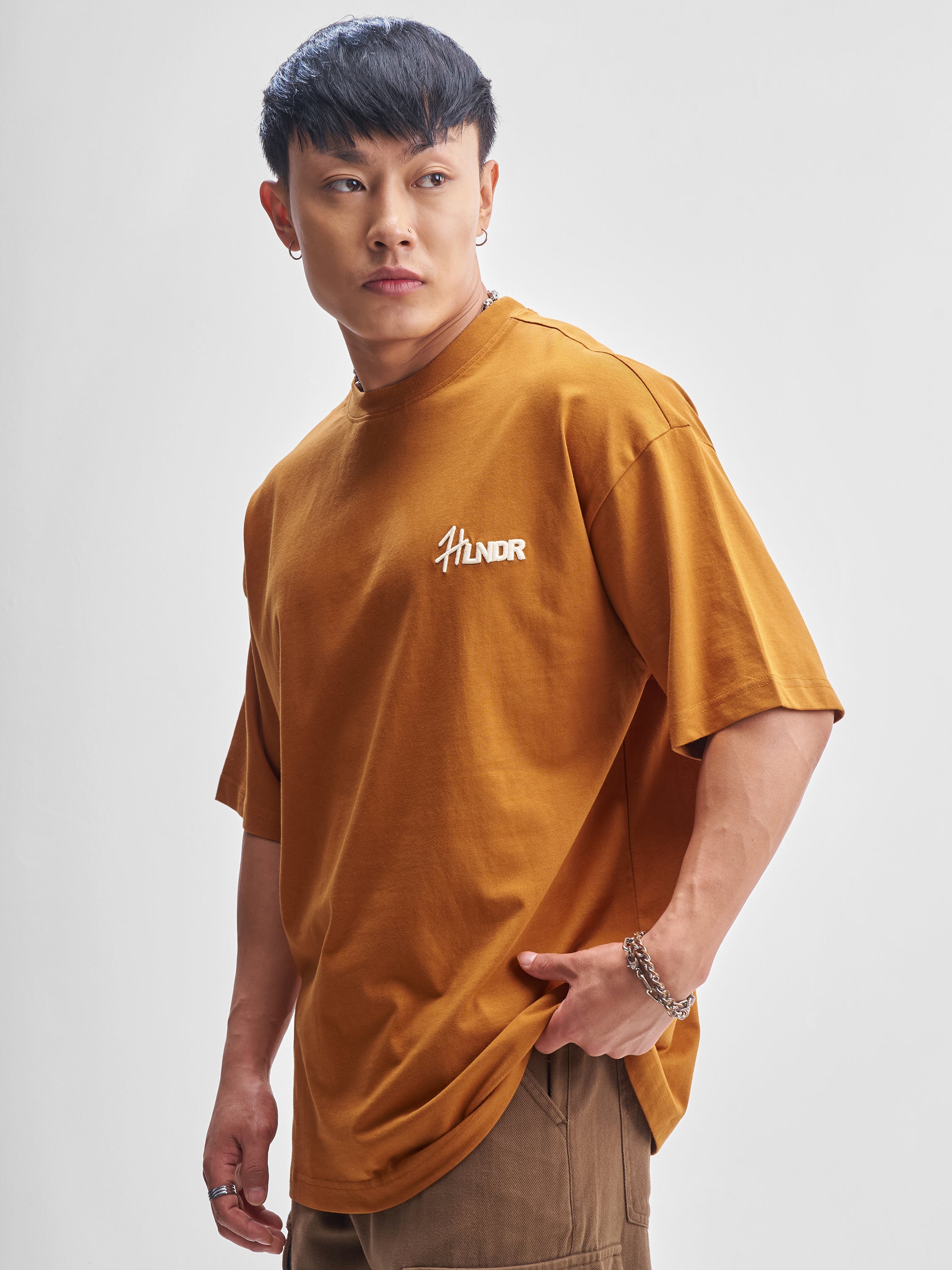 Highlander Men Rust Printed Round Neck Oversized Fit T-Shirt - Rust - Image 4