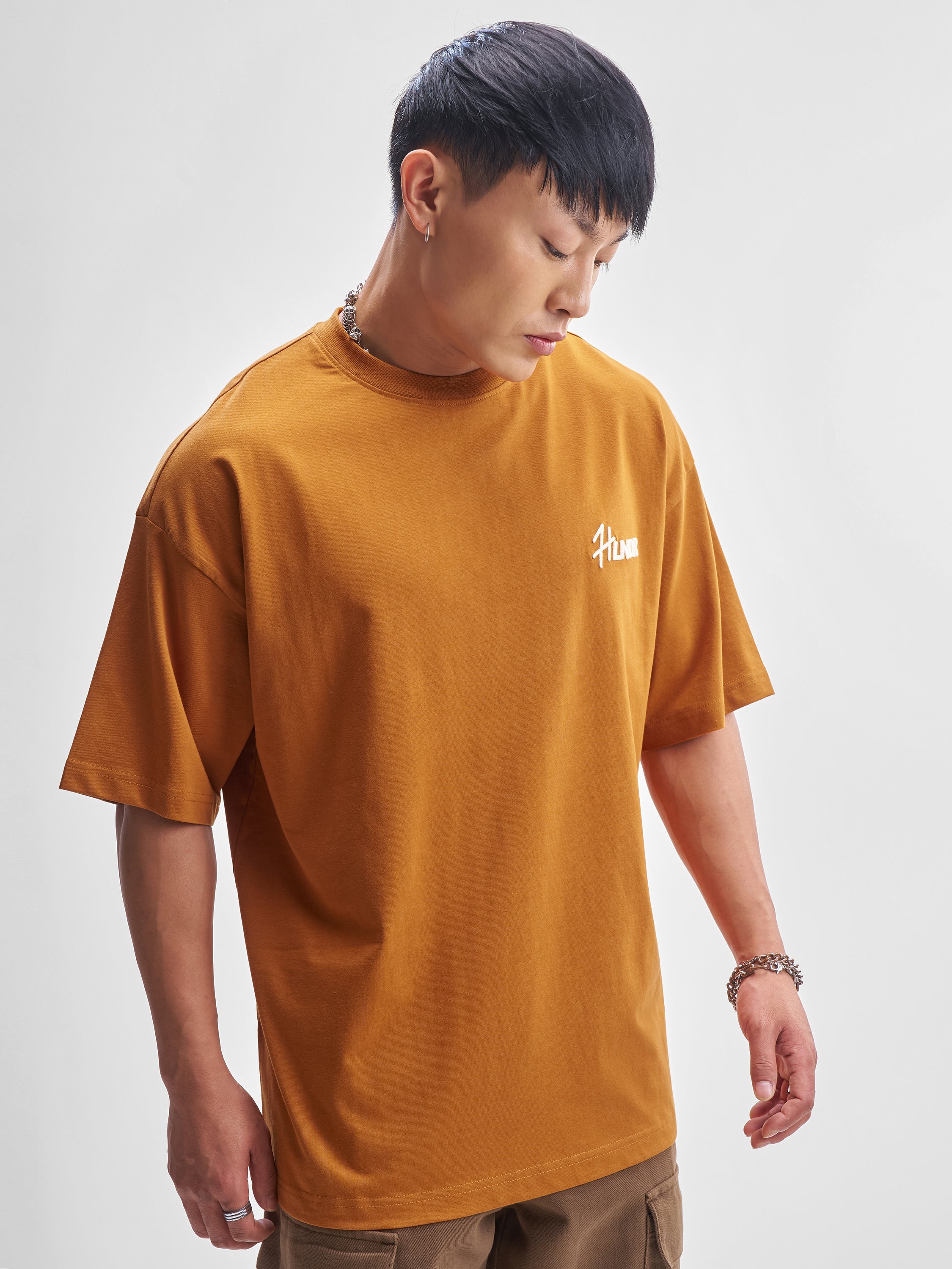 Highlander Men Rust Printed Round Neck Oversized Fit T-Shirt - Rust - Image 6